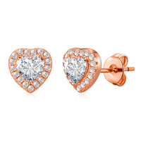 Rose Gold Plated Heart Halo Earrings Created with Zircondia® Crystals