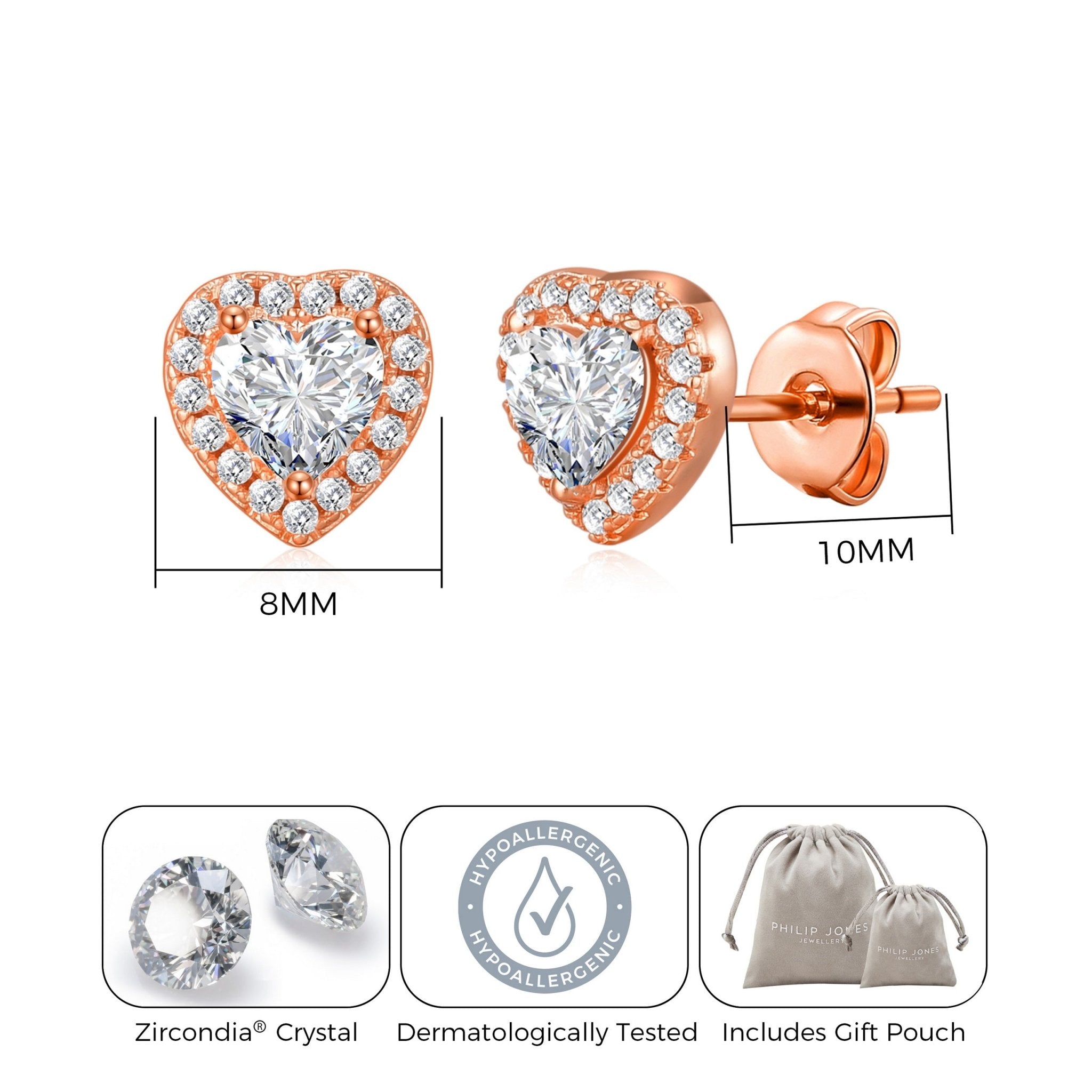 Rose Gold Plated Heart Halo Earrings Created with Zircondia® Crystals