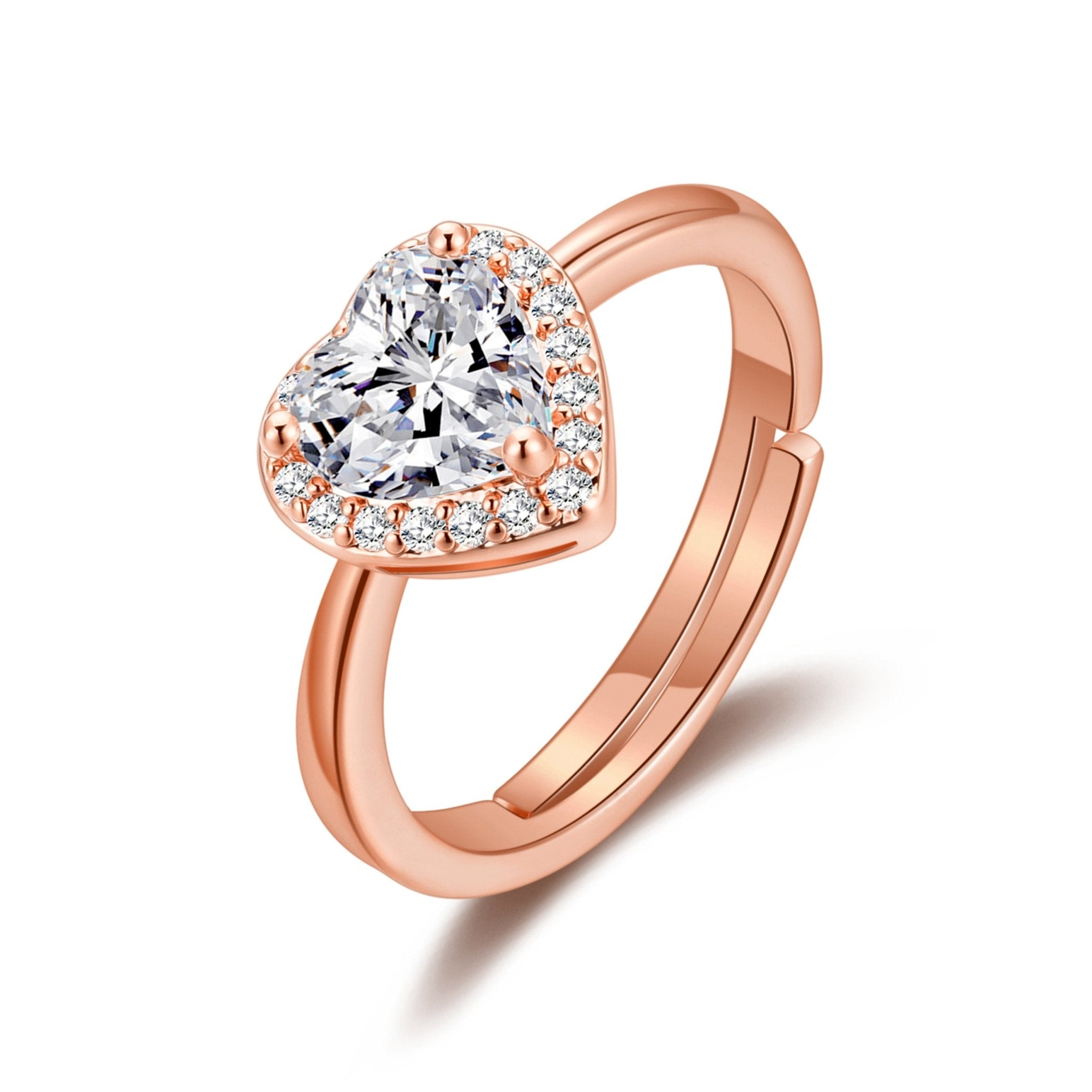 Rose Gold Plated Heart Halo Ring Created with Zircondia® Crystals
