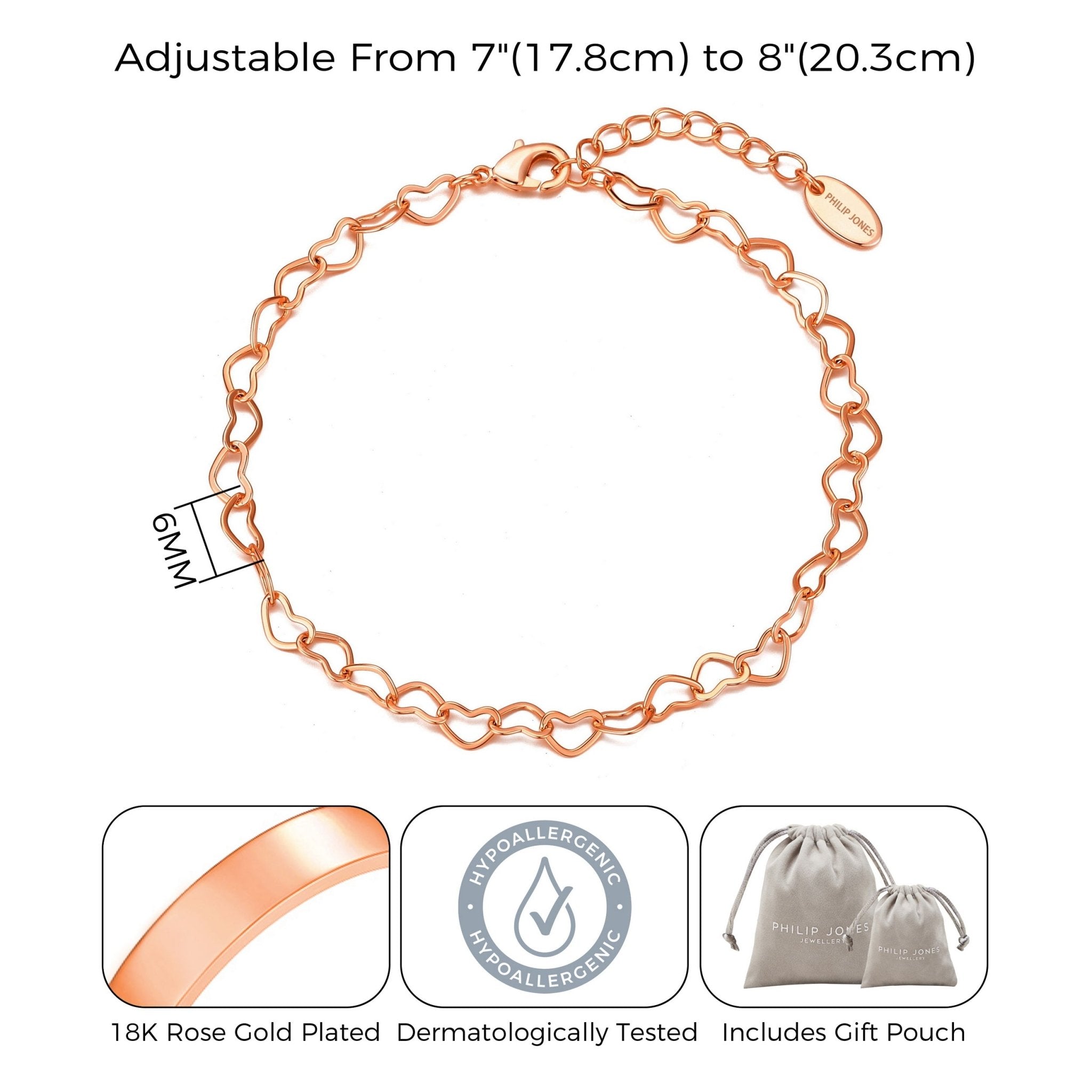 Rose Gold Plated Heart Link Bracelet