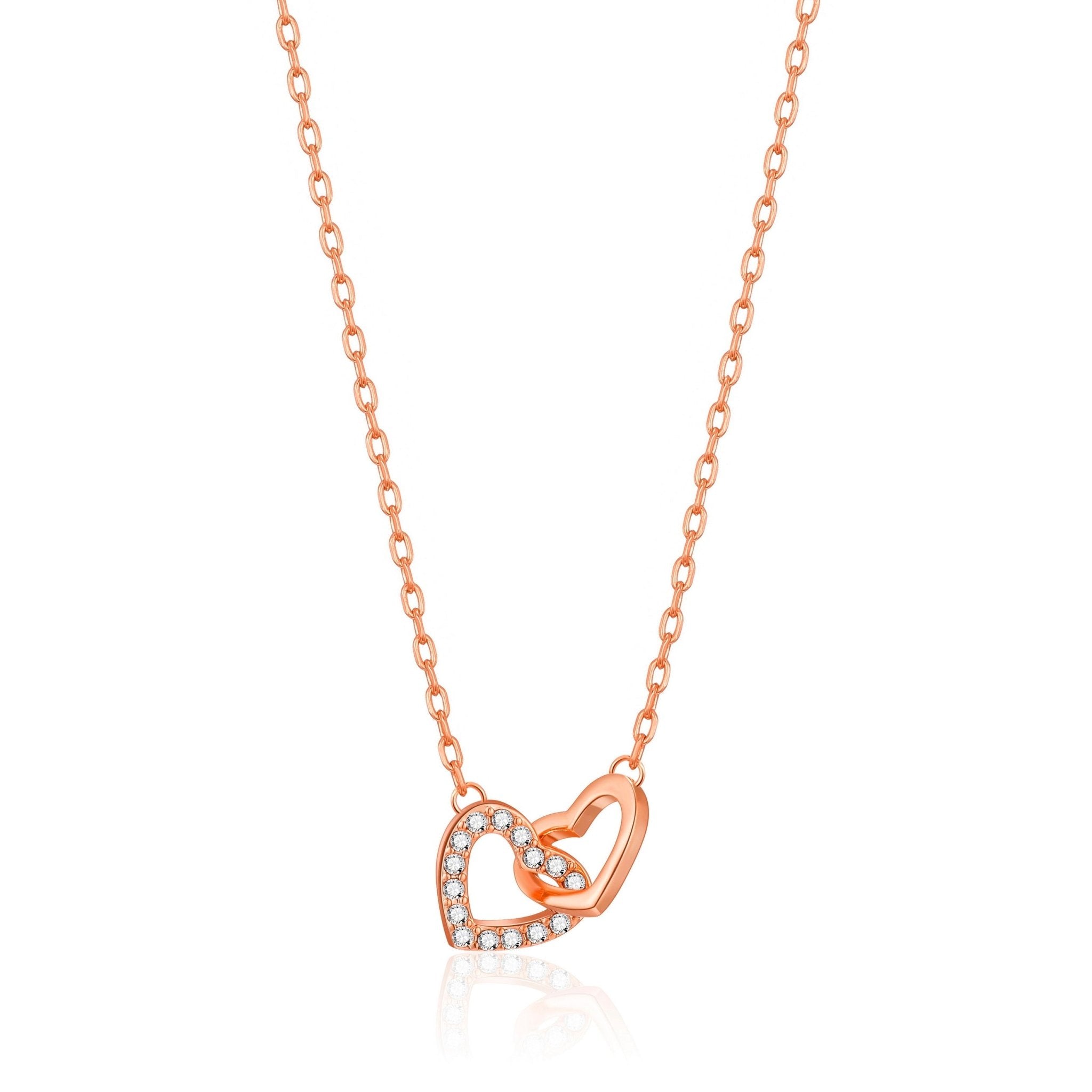 Rose Gold Plated Heart Link Necklace Created with Zircondia® Crystals