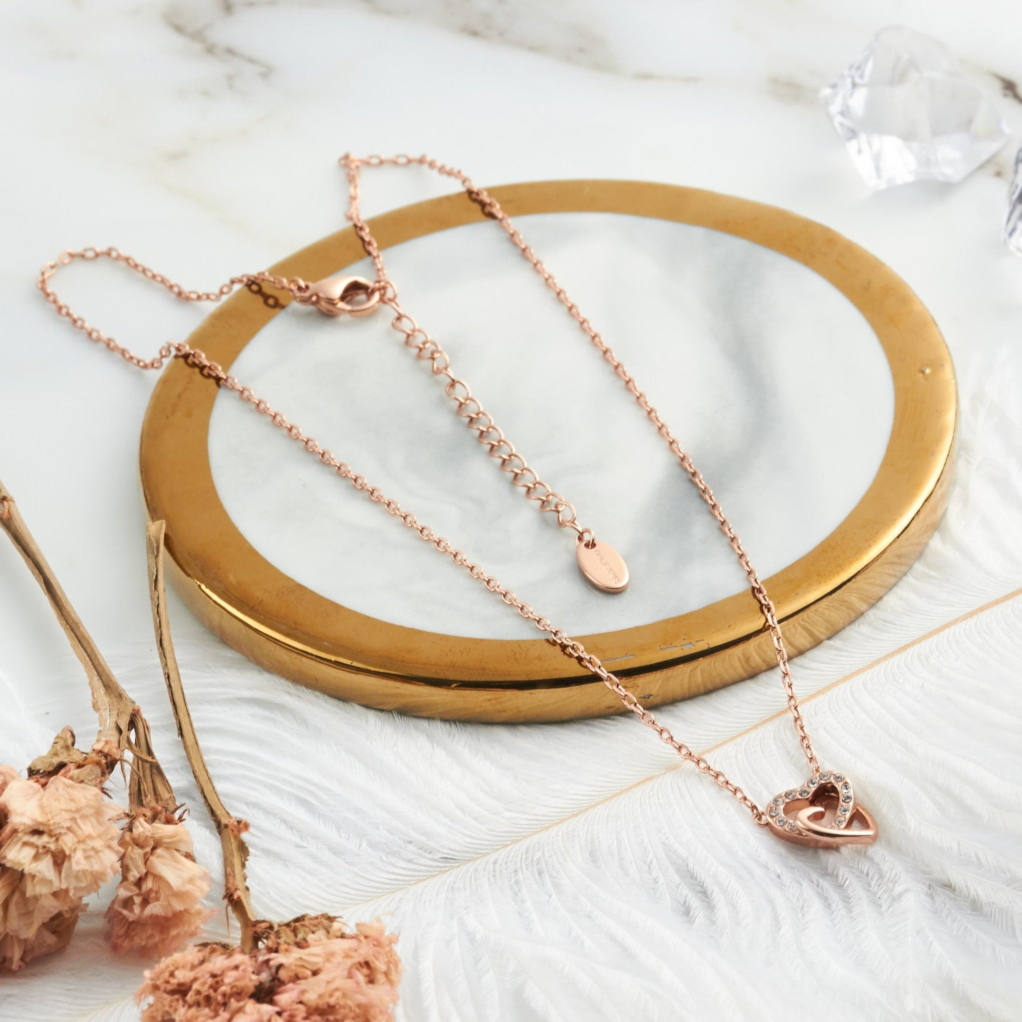 Rose Gold Plated Heart Link Necklace Created with Zircondia® Crystals