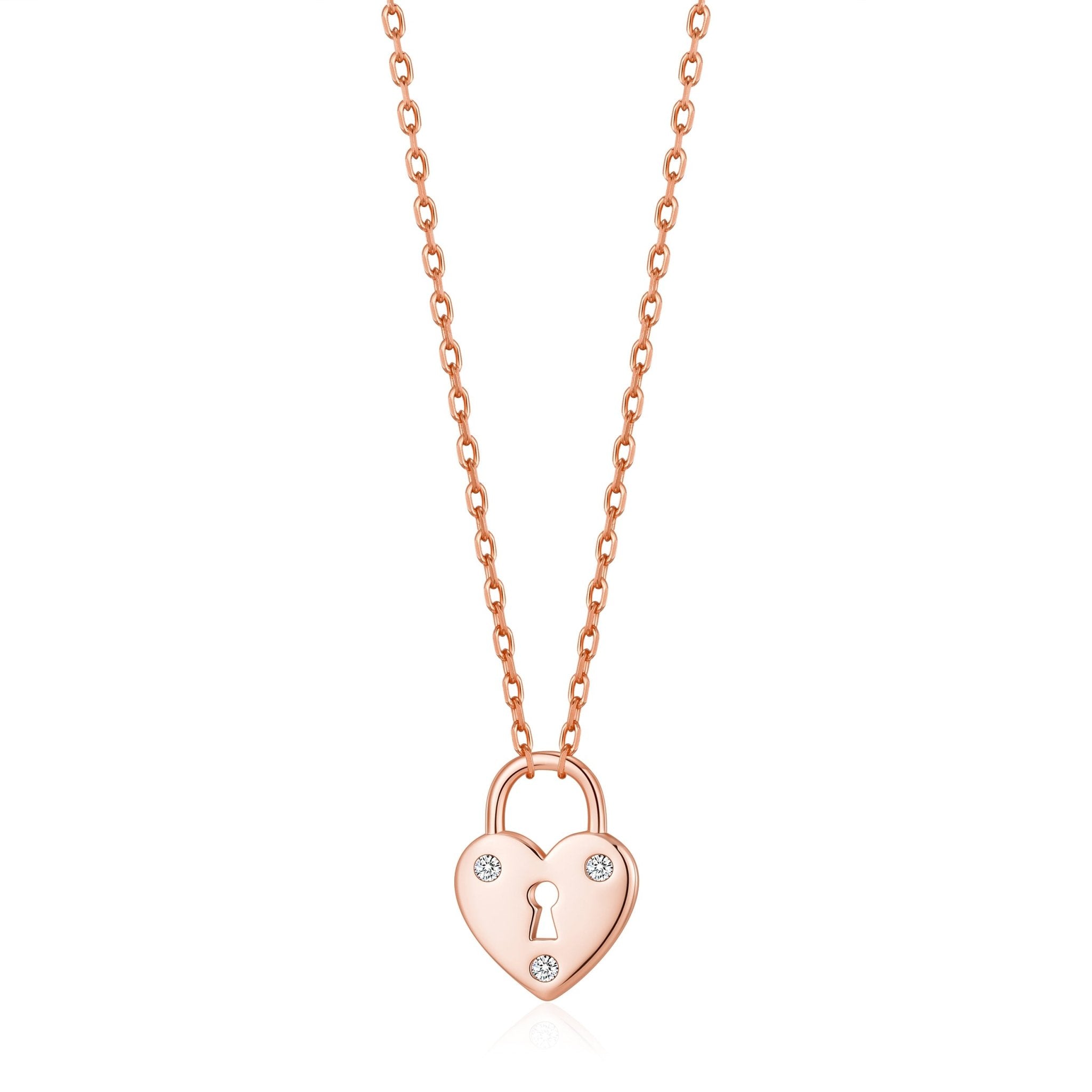 Rose Gold Plated Heart Padlock Necklace Created with Zircondia® Crystals