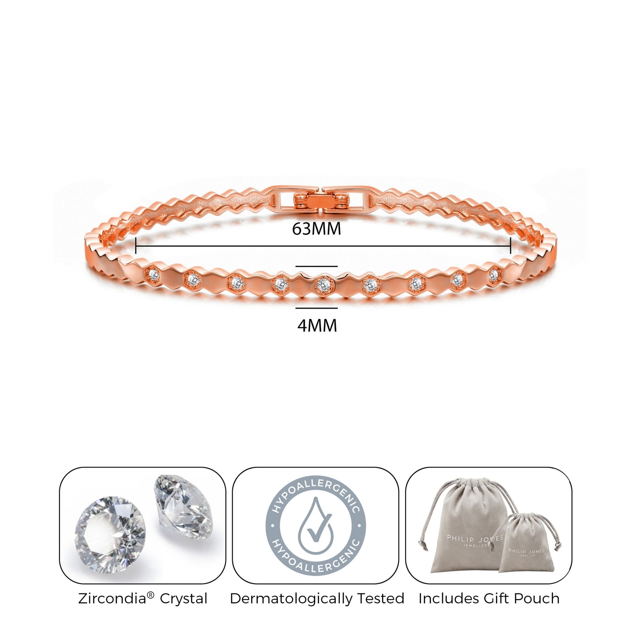Rose Gold Plated Honeycomb Bangle Created with Zircondia® Crystals (7 Inch)