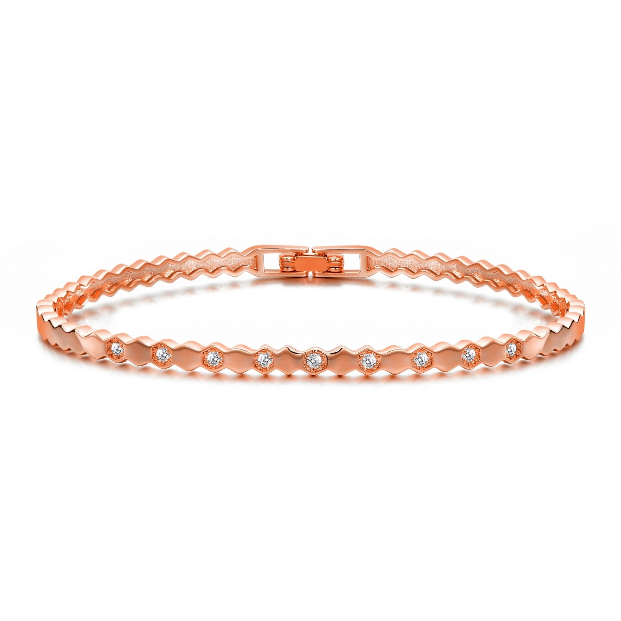 Rose Gold Plated Honeycomb Bangle Created with Zircondia® Crystals (7 Inch)