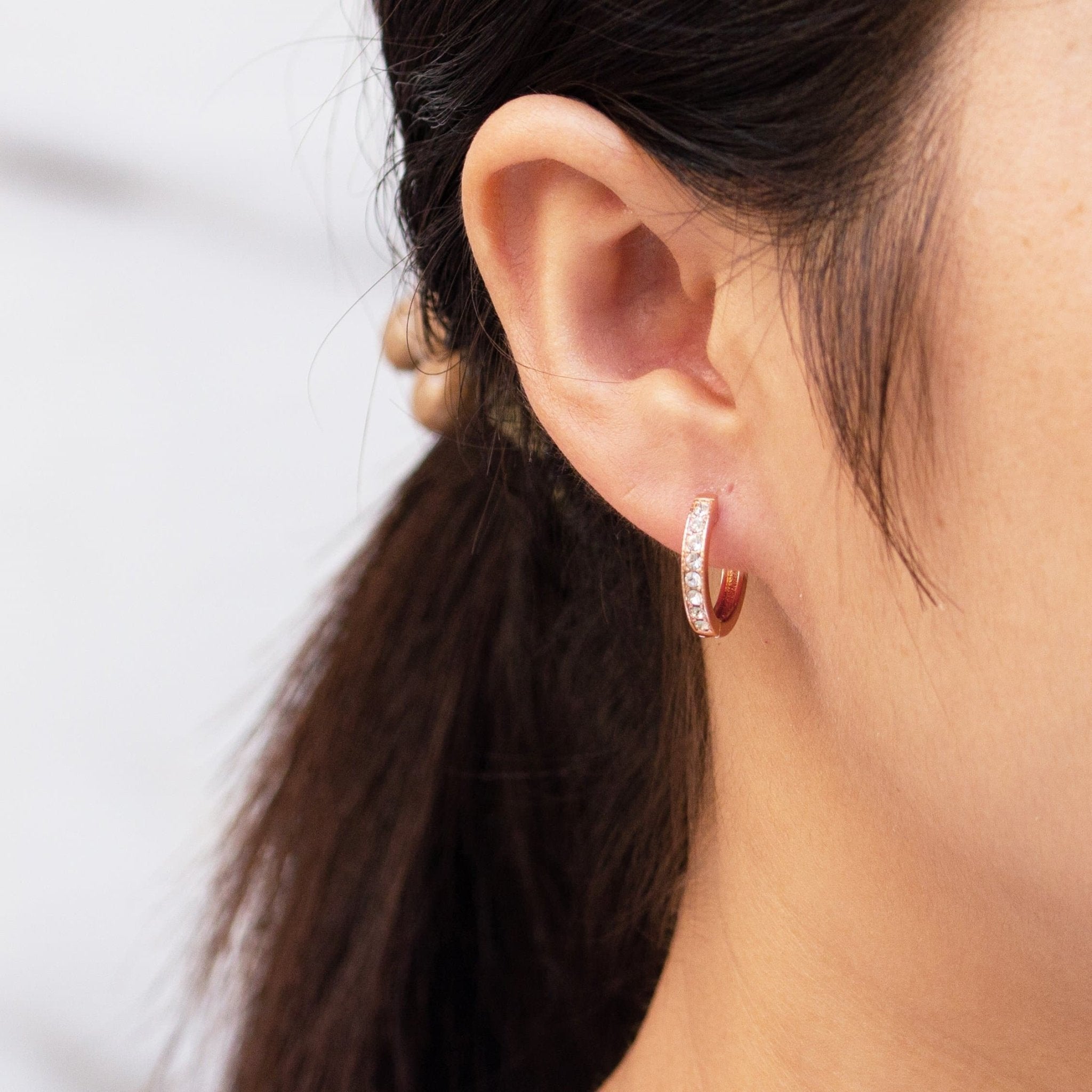 Rose Gold Plated Hoop Earrings Created with Zircondia® Crystals