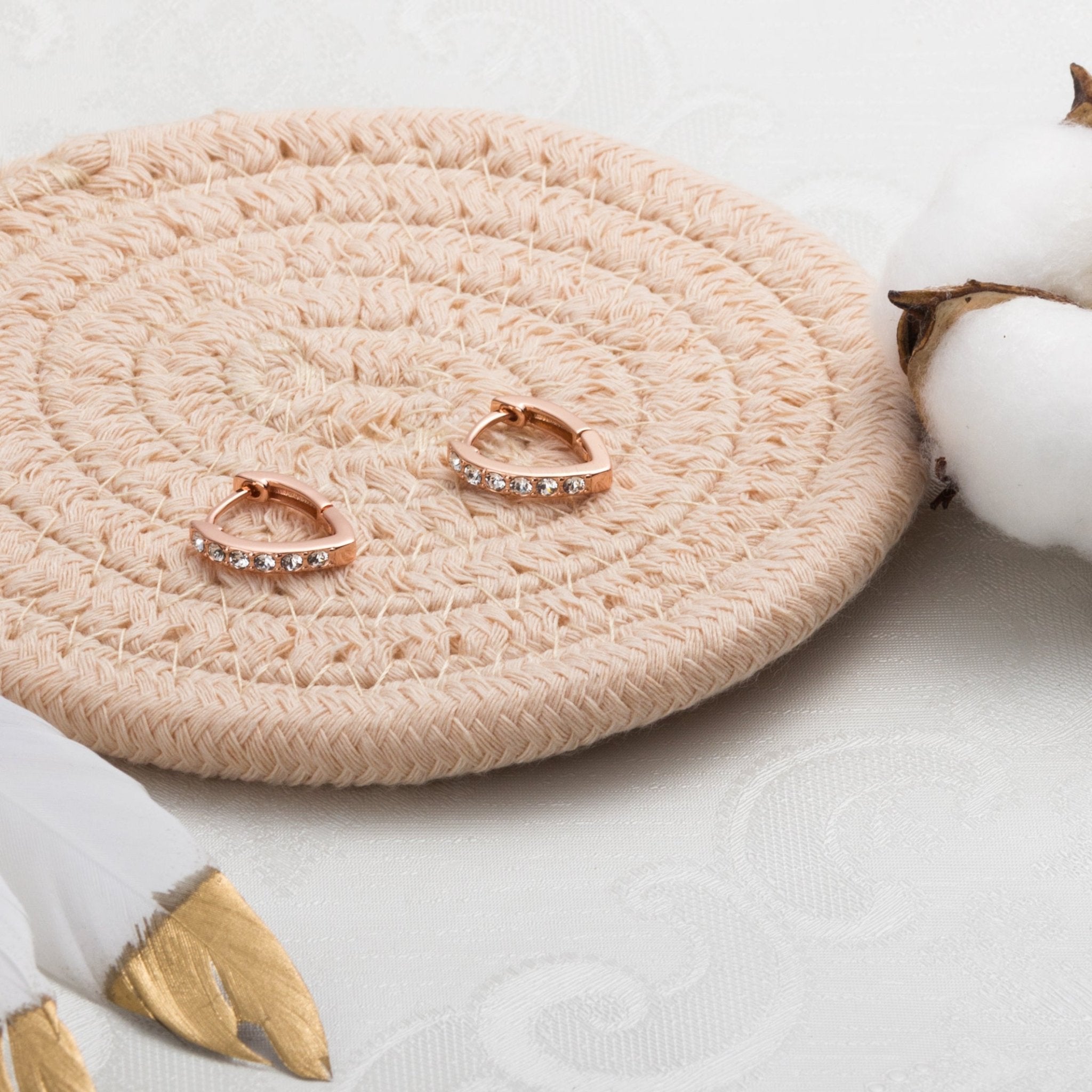 Rose Gold Plated Huggie Hoop Earrings Created with Zircondia® Crystals