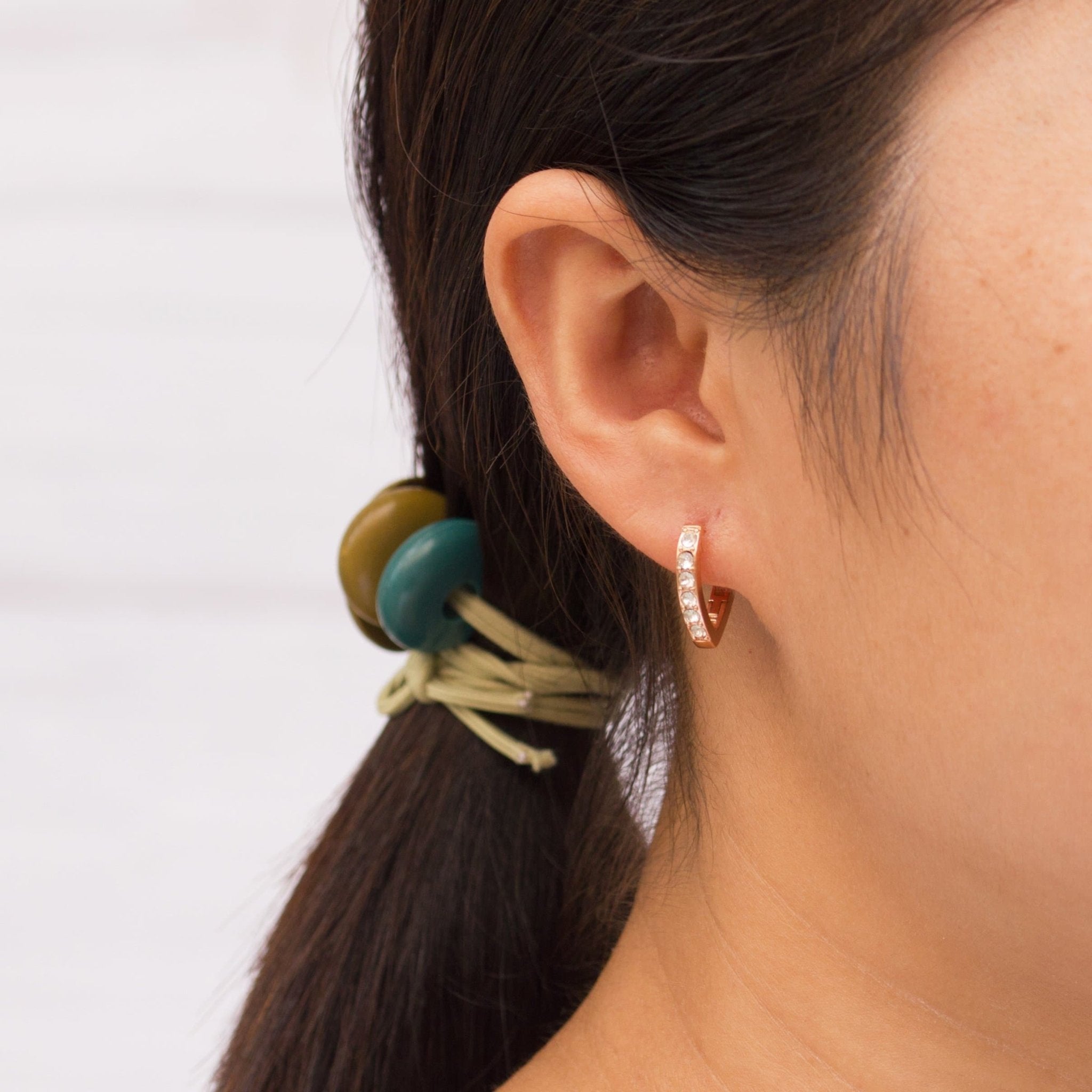 Rose Gold Plated Huggie Hoop Earrings Created with Zircondia® Crystals