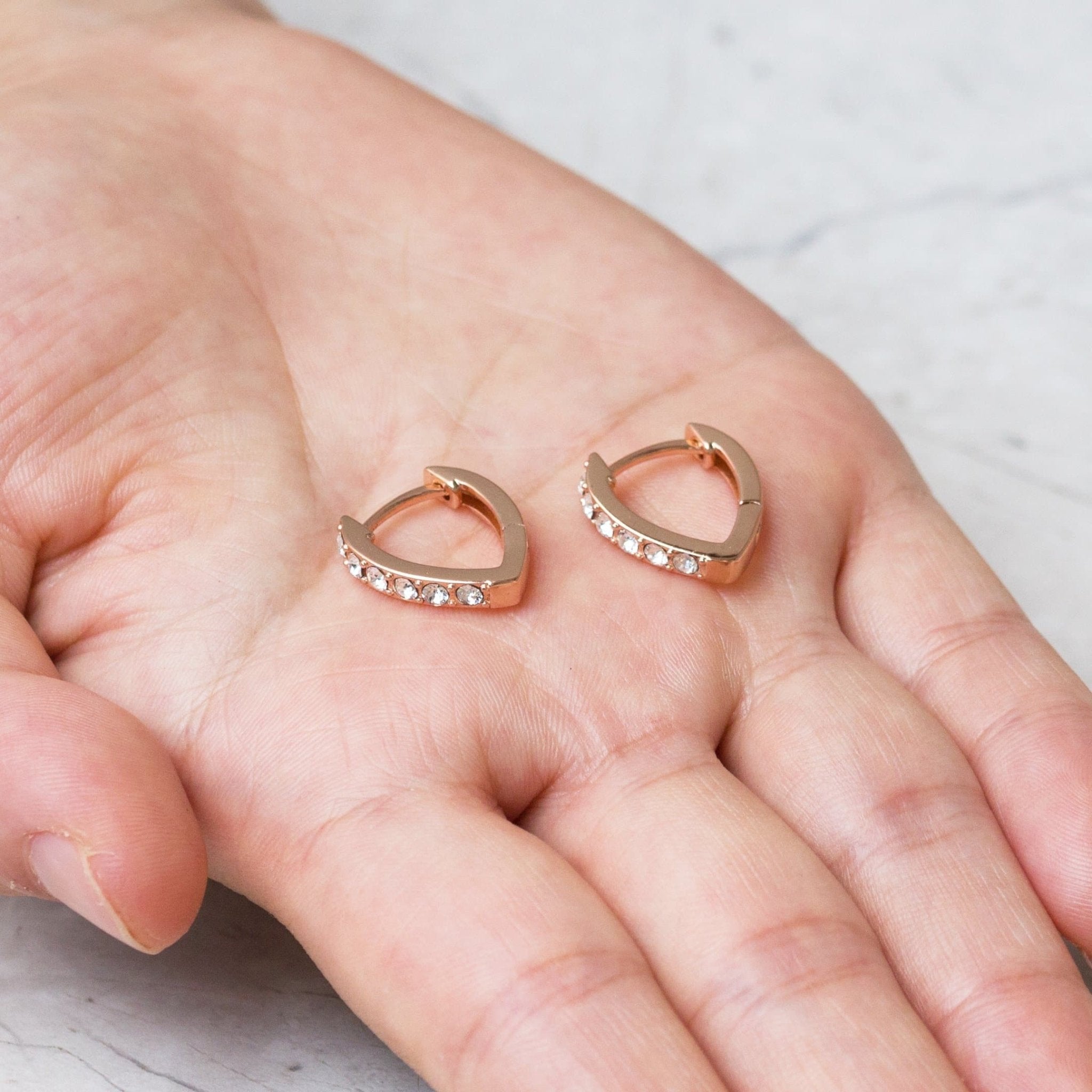 Rose Gold Plated Huggie Hoop Earrings Created with Zircondia® Crystals