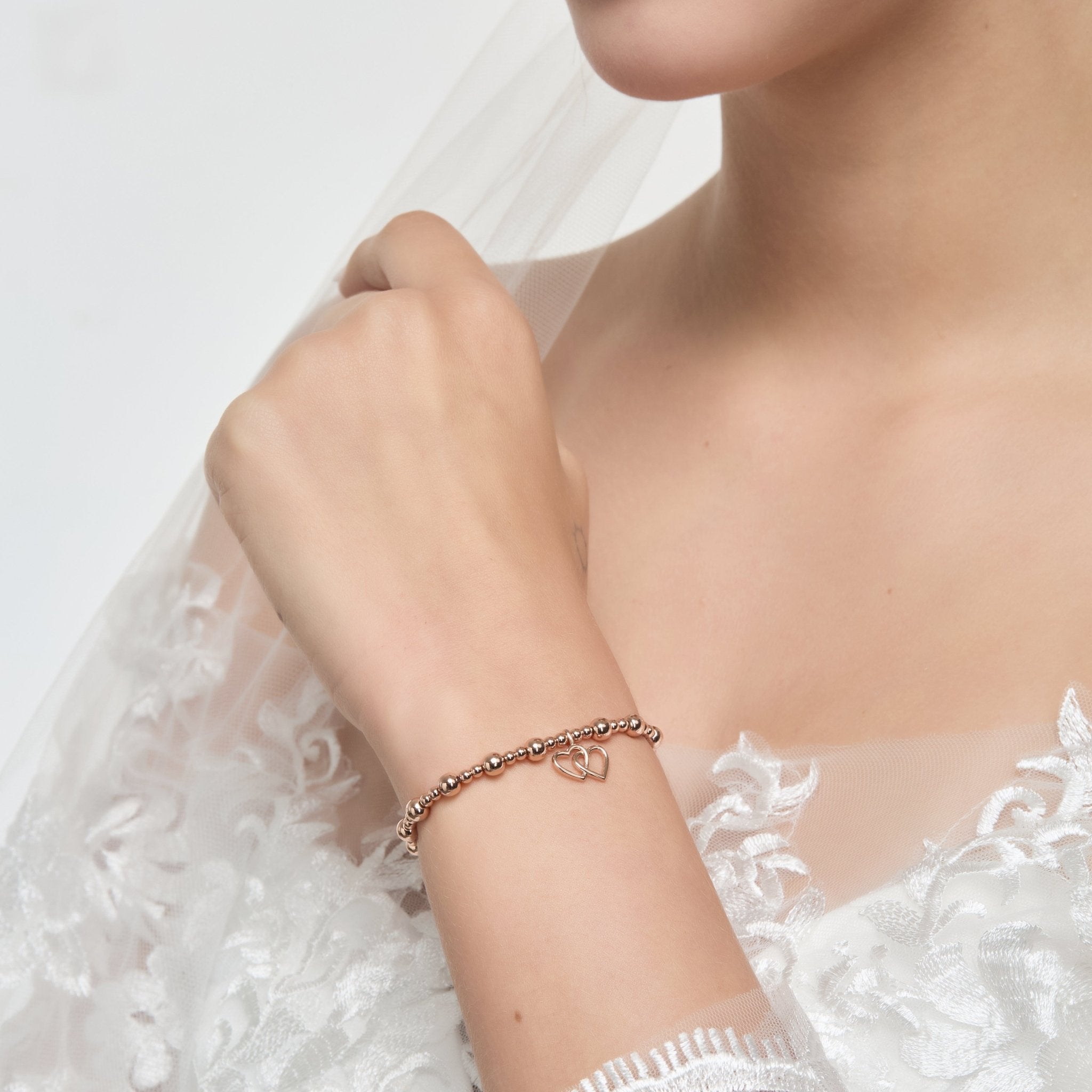 Rose Gold Plated I Couldn't Say i Do Without You Heart Link Stretch Bracelet with Gift Box