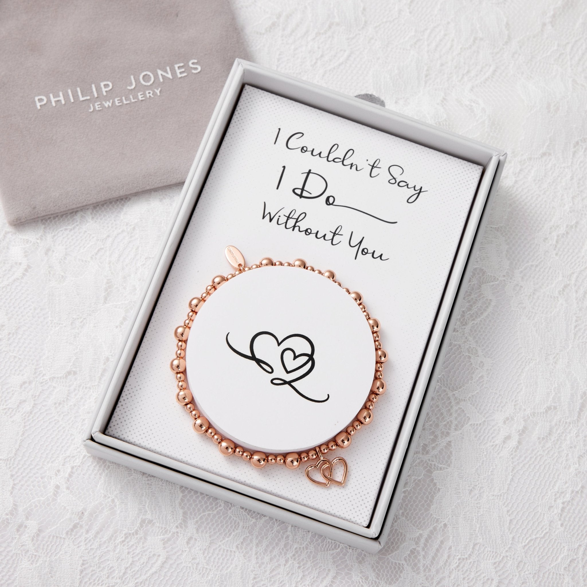Rose Gold Plated I Couldn't Say i Do Without You Heart Link Stretch Bracelet with Gift Box