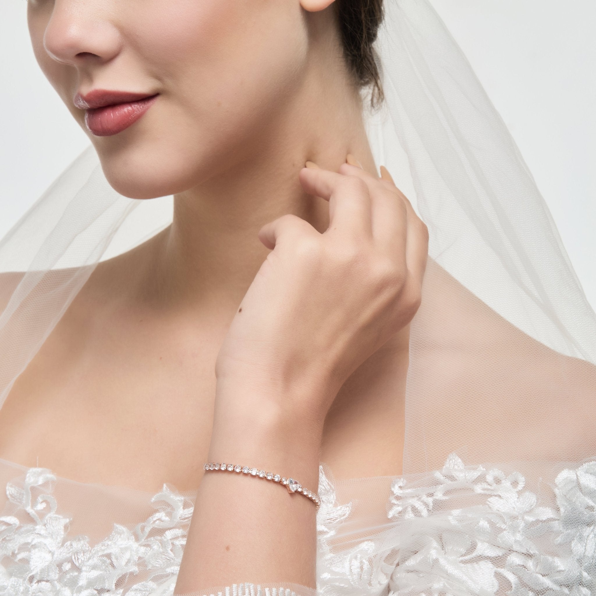 Rose Gold Plated I Couldn't Say I Do Without You Heart Solitaire Bracelet with Zircondia® Crystals