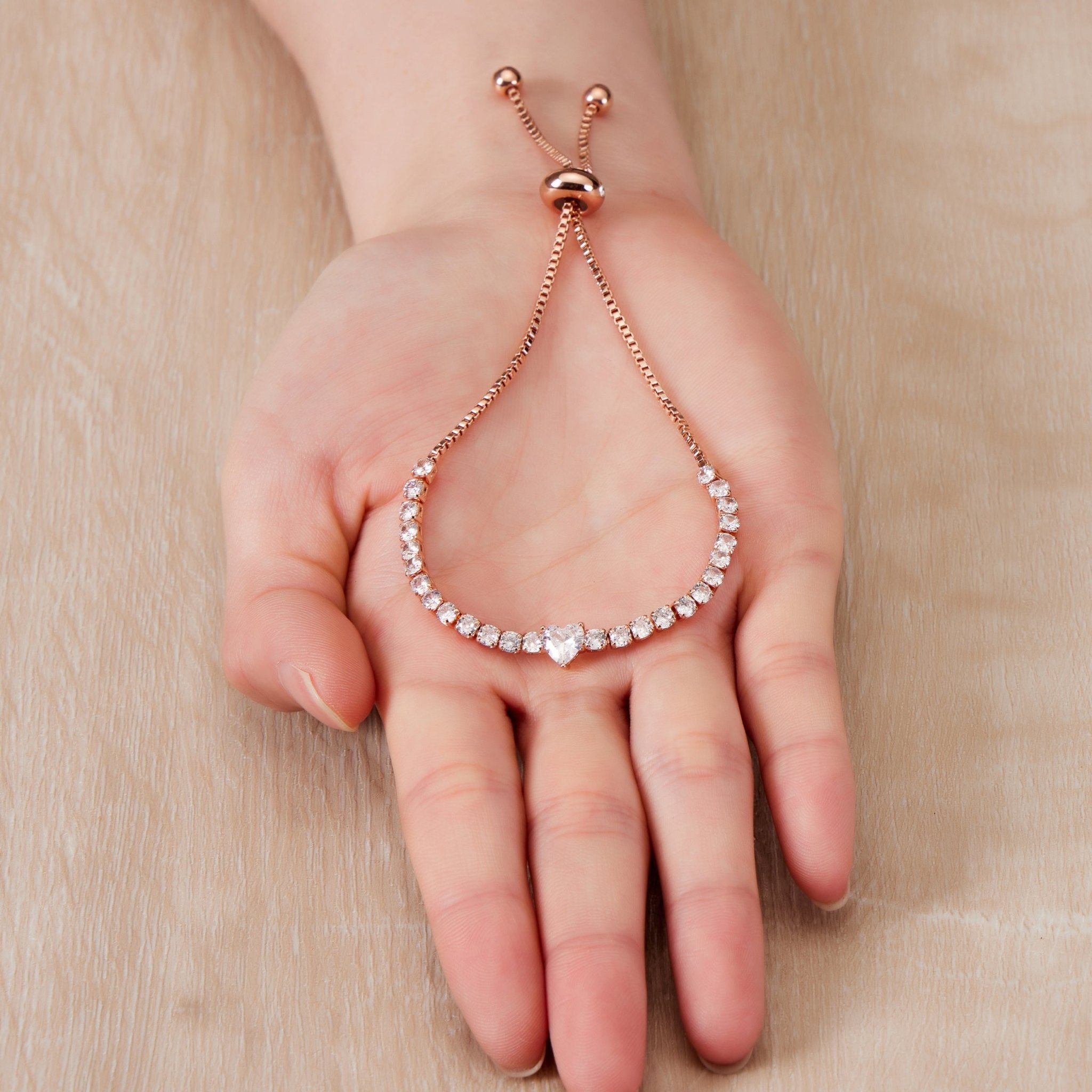 Rose Gold Plated Heart Solitaire Friendship Bracelet Created with Zircondia® Crystals