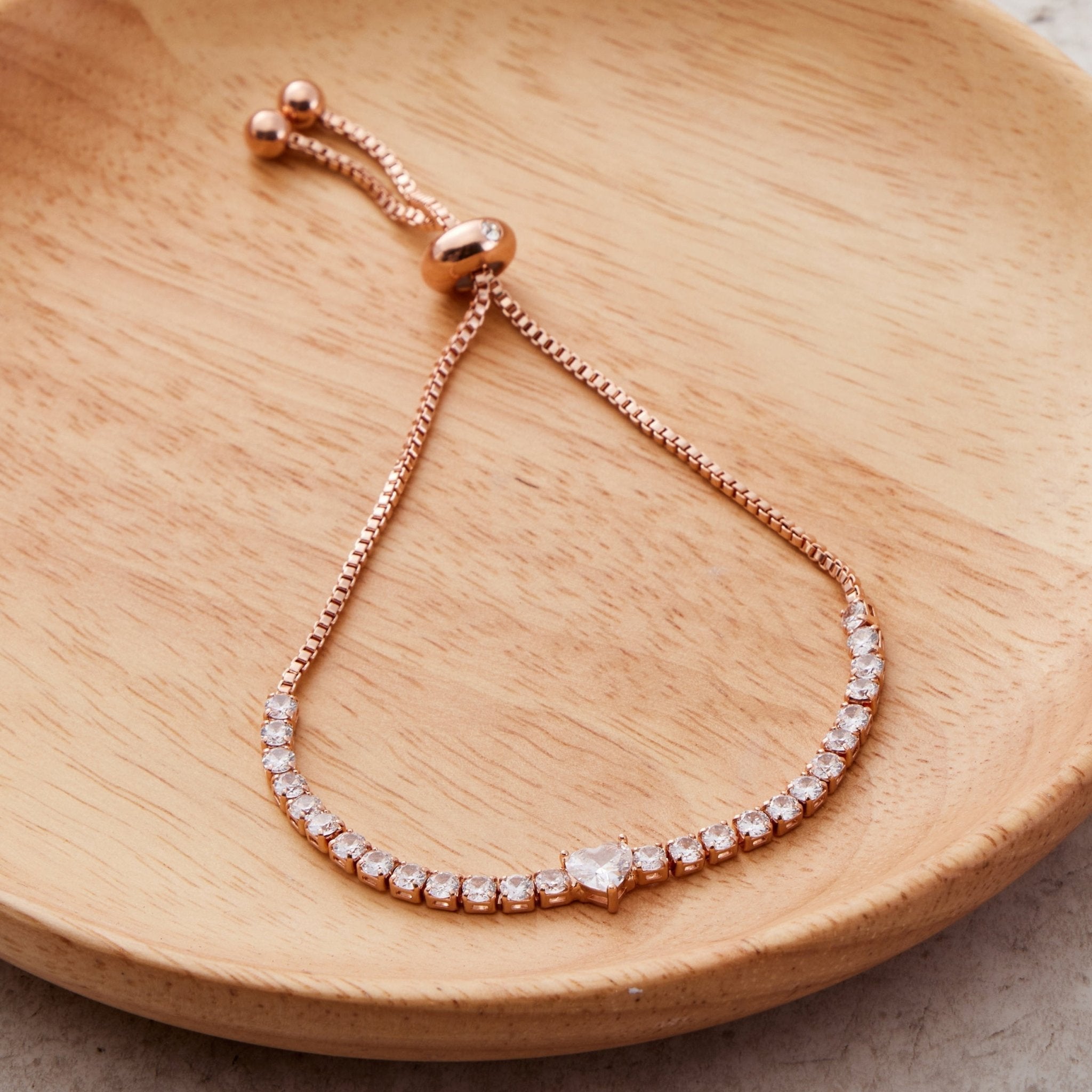 Rose Gold Plated Heart Solitaire Friendship Bracelet Created with Zircondia® Crystals