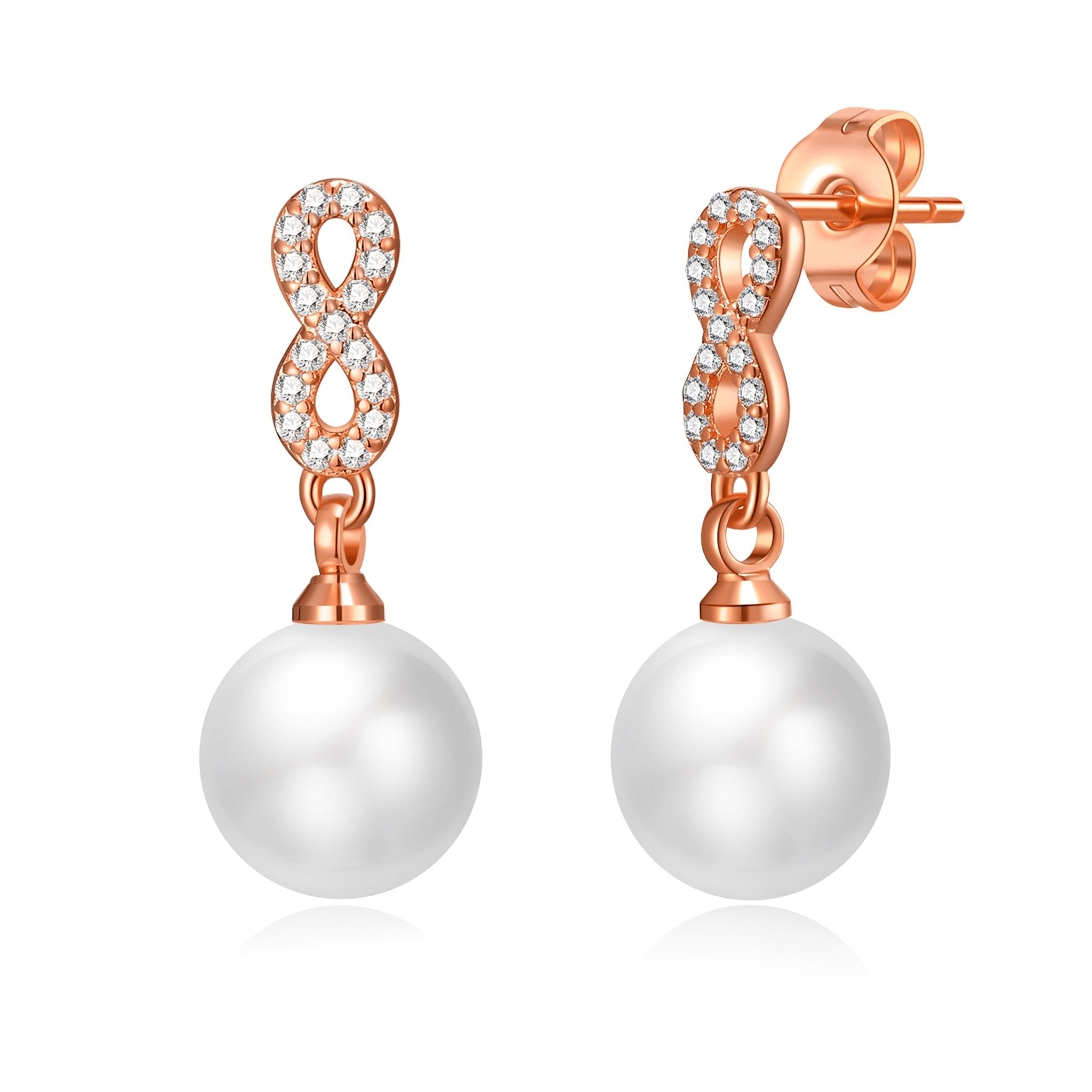 Rose Gold Plated I Couldn't Say I Do Without You Infinity Pearl Drop Earrings with Zircondia® Crystals