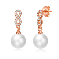 Rose Gold Plated I Couldn't Say I Do Without You Infinity Pearl Drop Earrings with Zircondia® Crystals