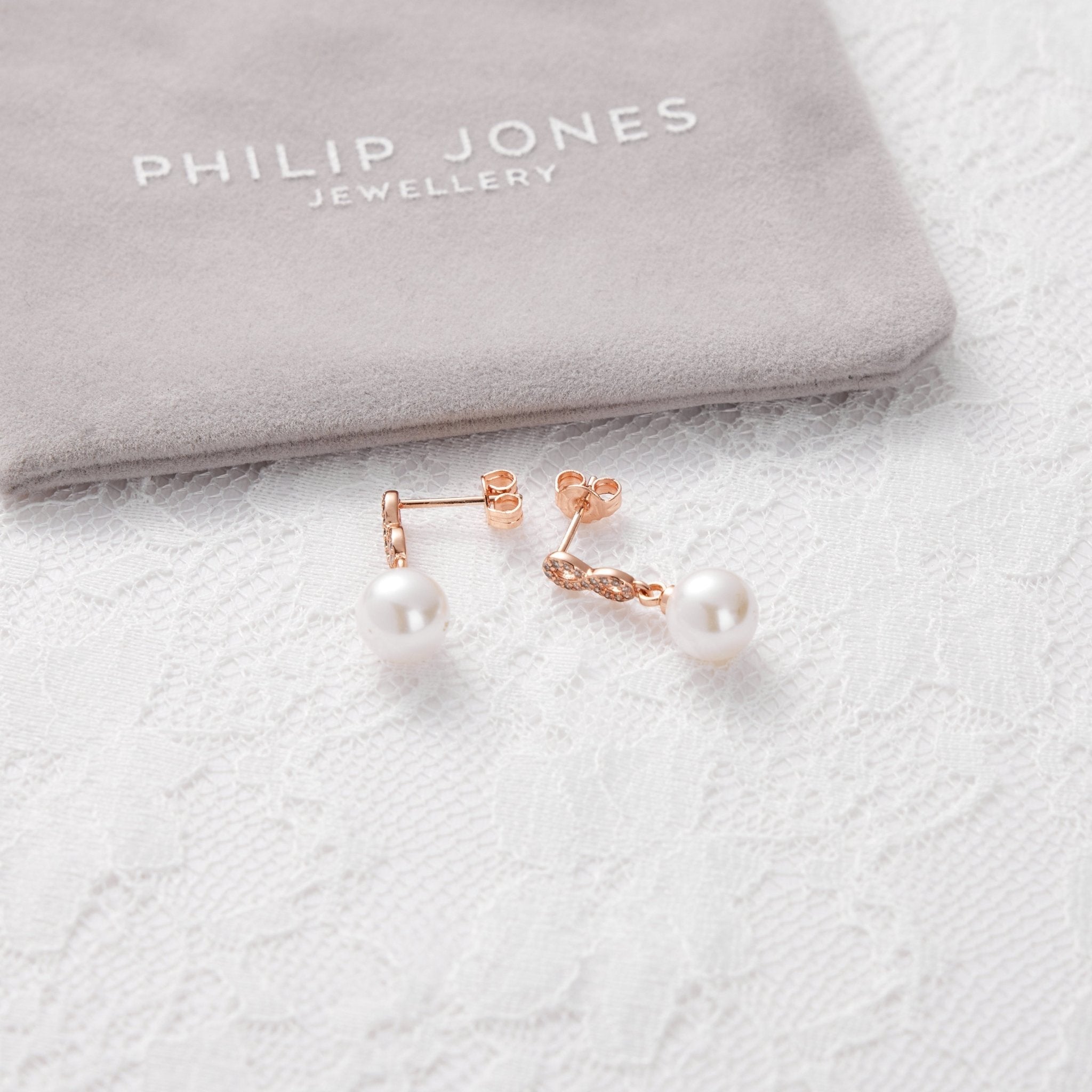 Rose Gold Plated I Couldn't Say I Do Without You Infinity Pearl Drop Earrings with Zircondia® Crystals