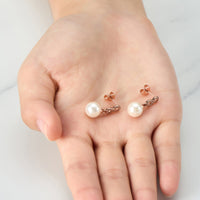 Rose Gold Plated Infinity Pearl Drop Earrings Created with Zircondia® Crystals