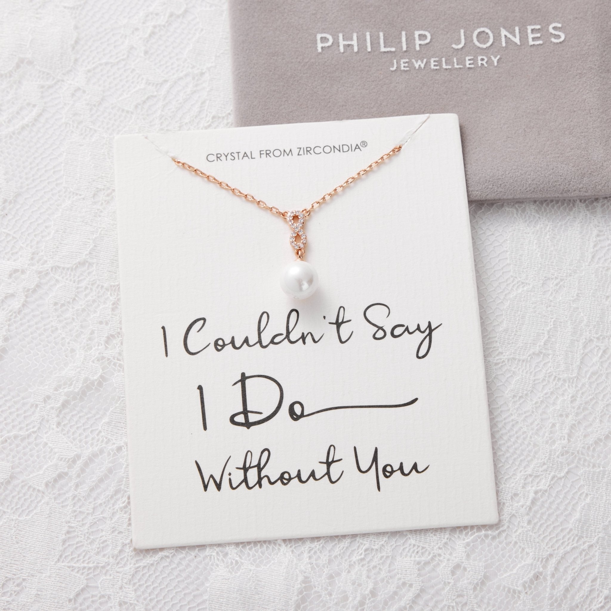 Rose Gold Plated I Couldn't Say I Do Without You Infinity Pearl Wedding Drop Necklace with Zircondia® Crystals