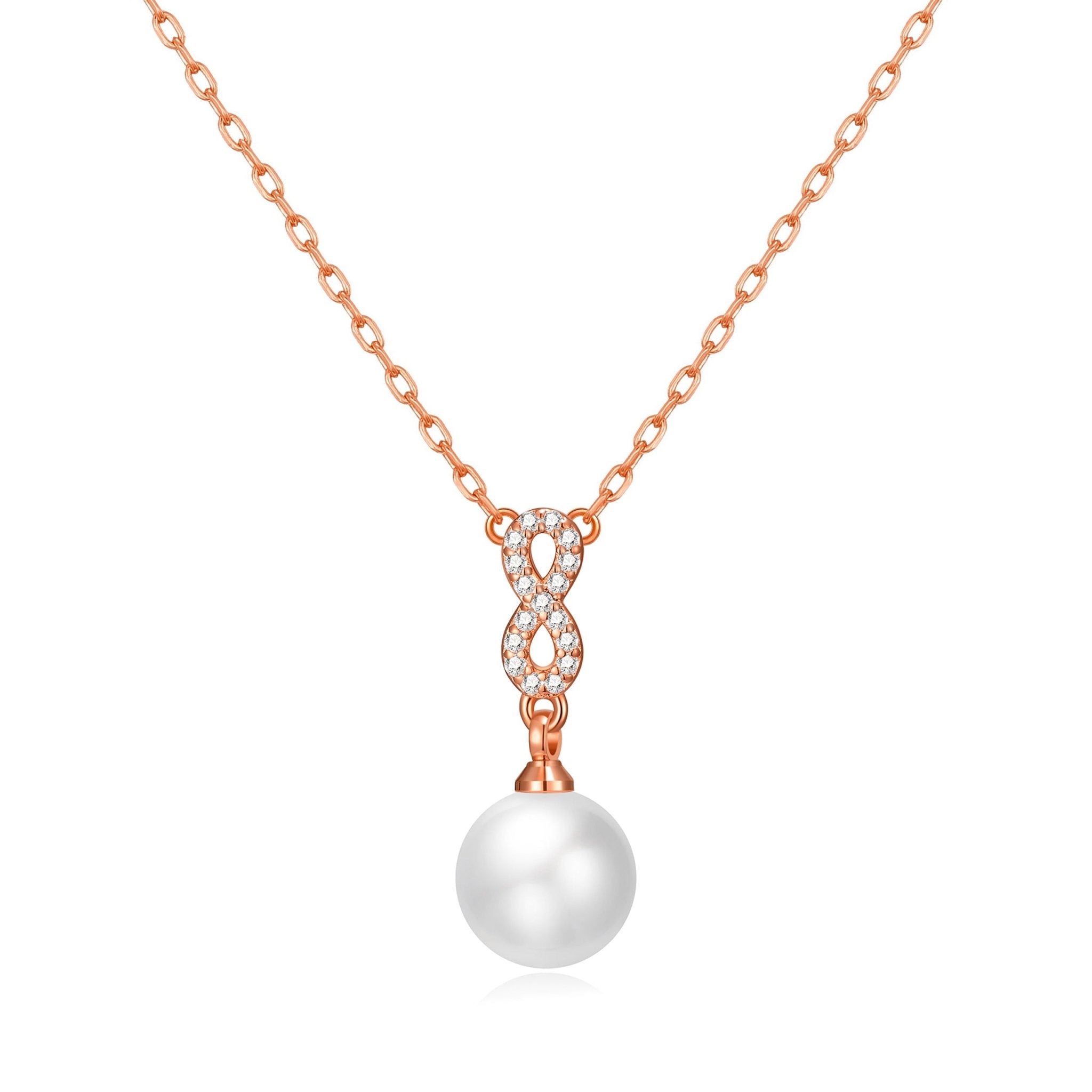 Rose Gold Plated I Couldn't Say I Do Without You Infinity Pearl Wedding Drop Necklace with Zircondia® Crystals