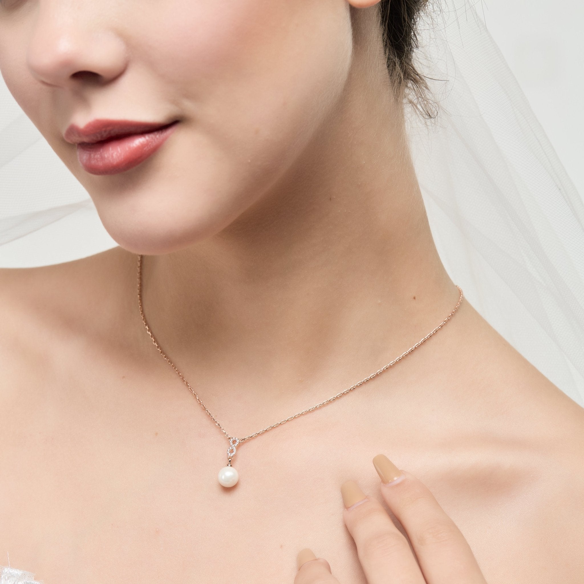 Rose Gold Plated I Couldn't Say I Do Without You Infinity Pearl Wedding Drop Necklace with Zircondia® Crystals