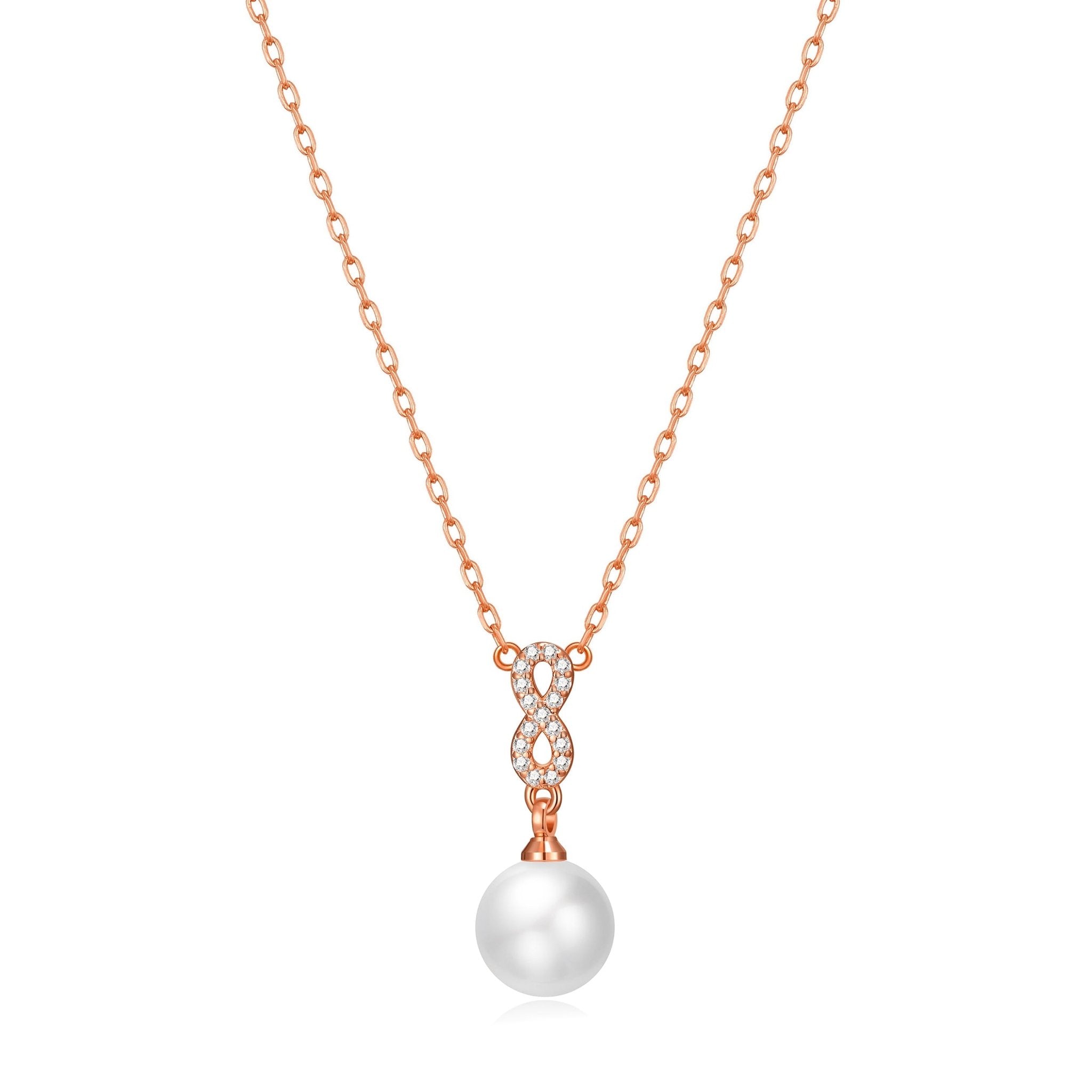 Rose Gold Plated Infinity Pearl Drop Necklace Created with Zircondia® Crystals
