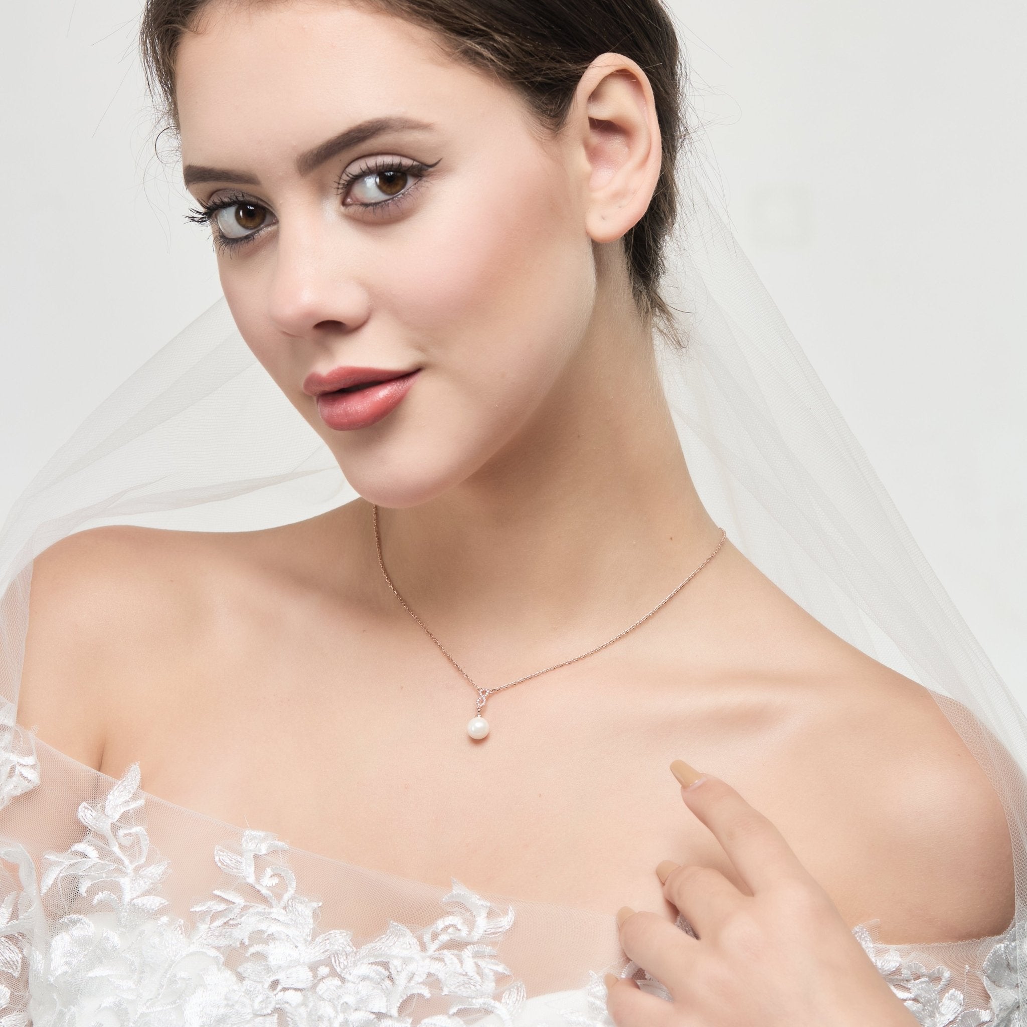 Rose Gold Plated I Couldn't Say I Do Without You Infinity Pearl Wedding Drop Necklace with Zircondia® Crystals
