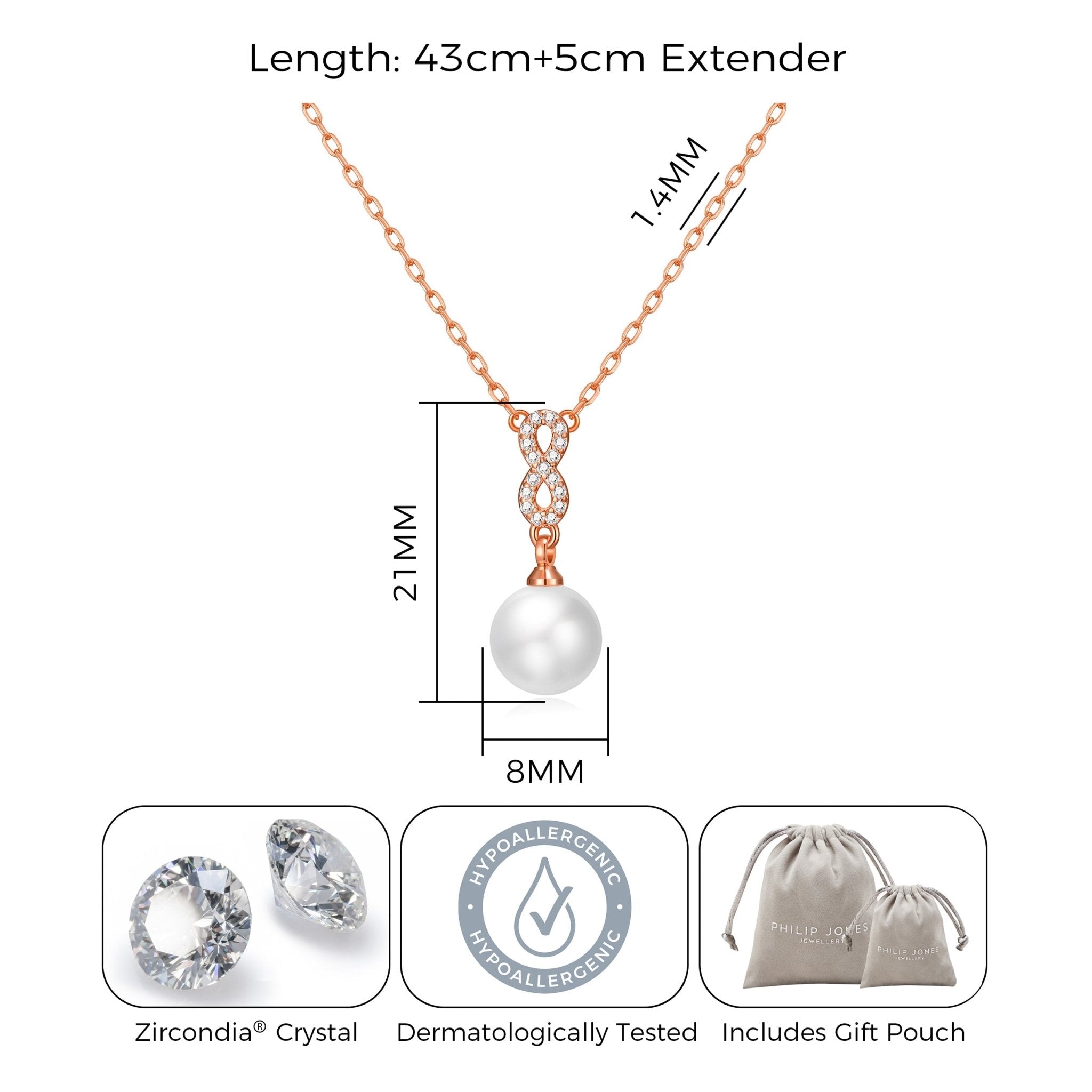 Rose Gold Plated Infinity Pearl Drop Necklace Created with Zircondia® Crystals
