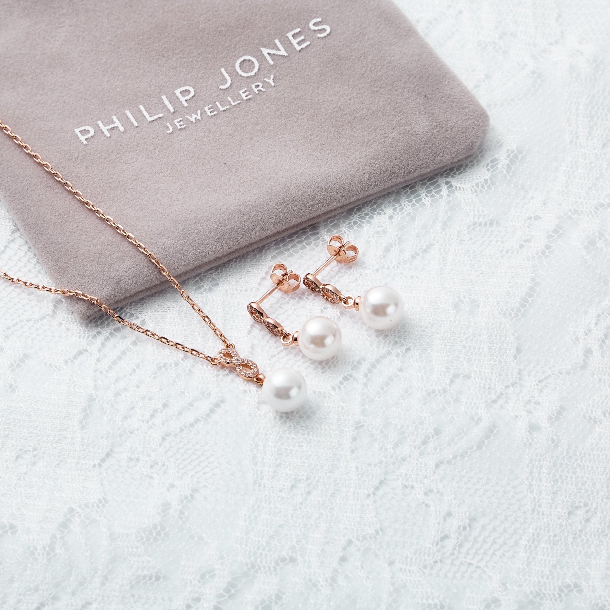 Rose Gold Plated I Couldn't Say I Do Without You Infinity Pearl Drop Set with Zircondia® Crystals