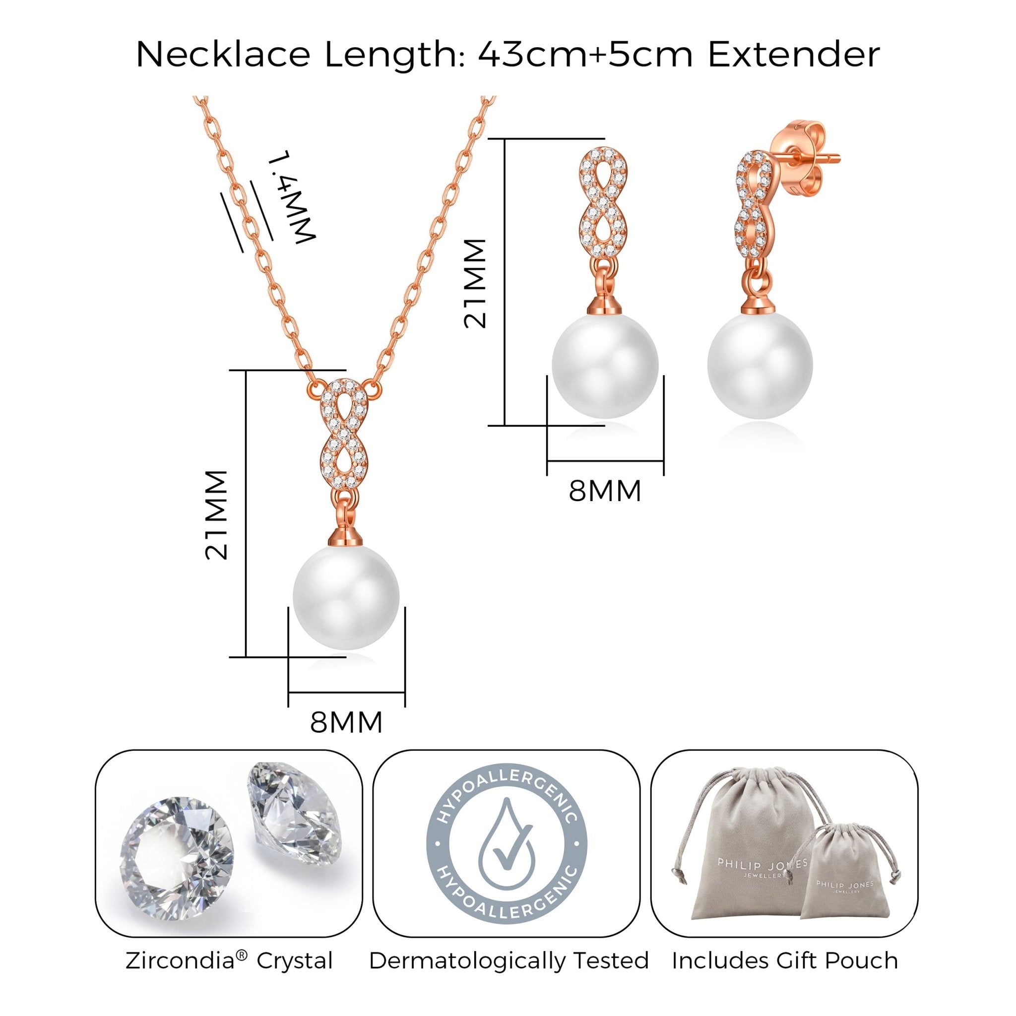Rose Gold Plated I Couldn't Say I Do Without You Infinity Pearl Drop Set with Zircondia® Crystals