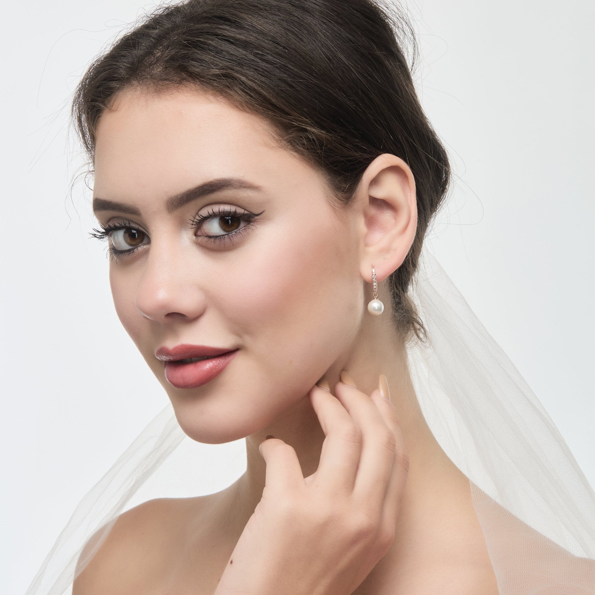 Rose Gold Plated I Couldn't Say I Do Without You Pearl Drop Earrings Created with Zircondia® Crystals