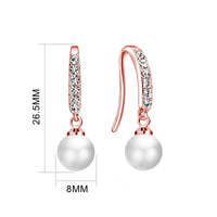 Rose Gold Plated Pearl Drop Earrings Created with Zircondia® Crystals
