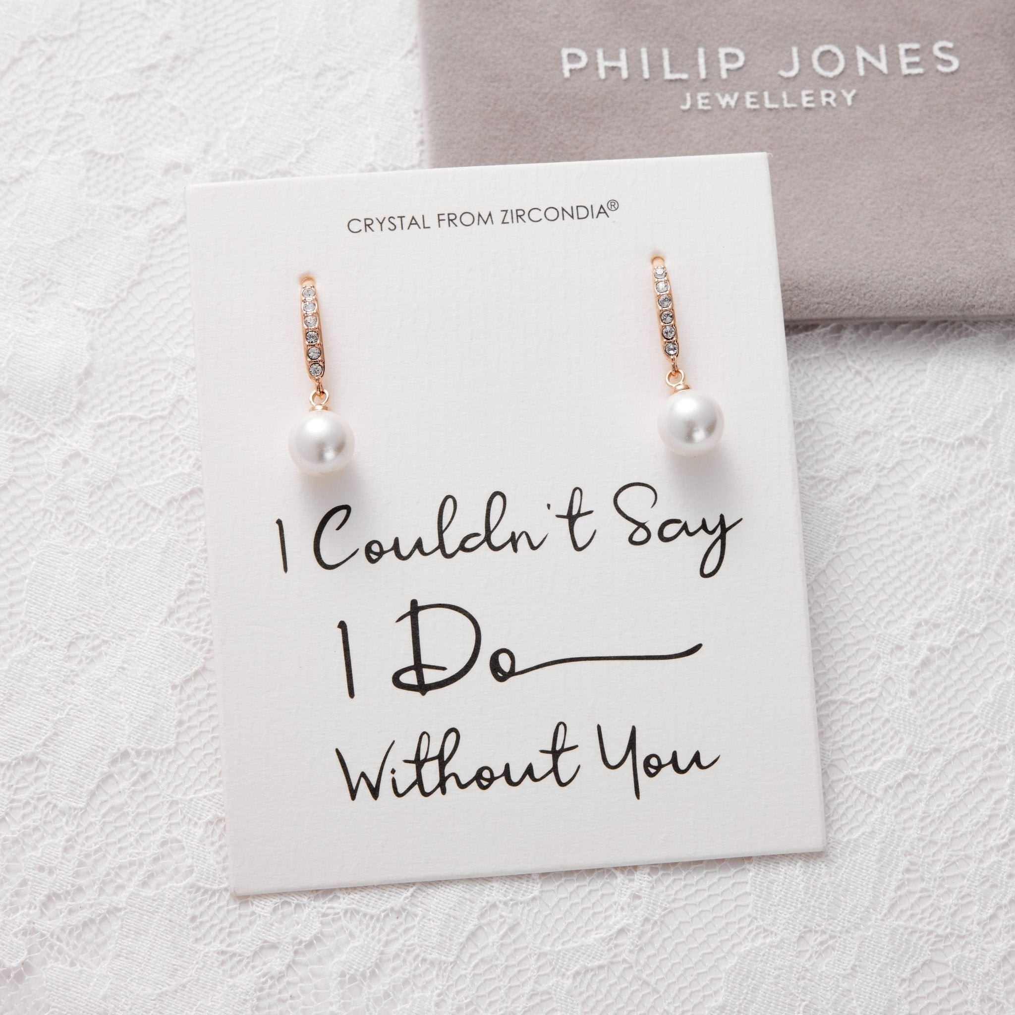 Rose Gold Plated I Couldn't Say I Do Without You Pearl Drop Earrings Created with Zircondia® Crystals