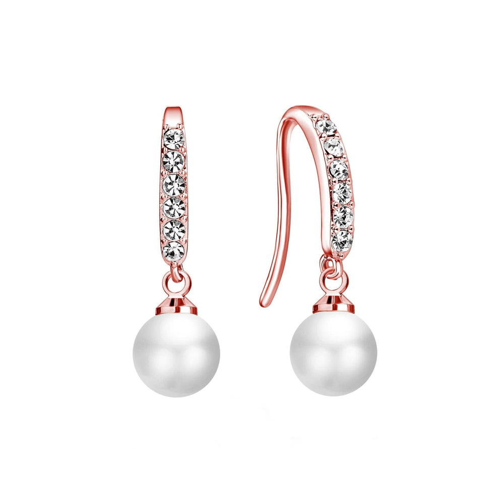 Rose Gold Plated Pearl Drop Earrings Created with Zircondia® Crystals