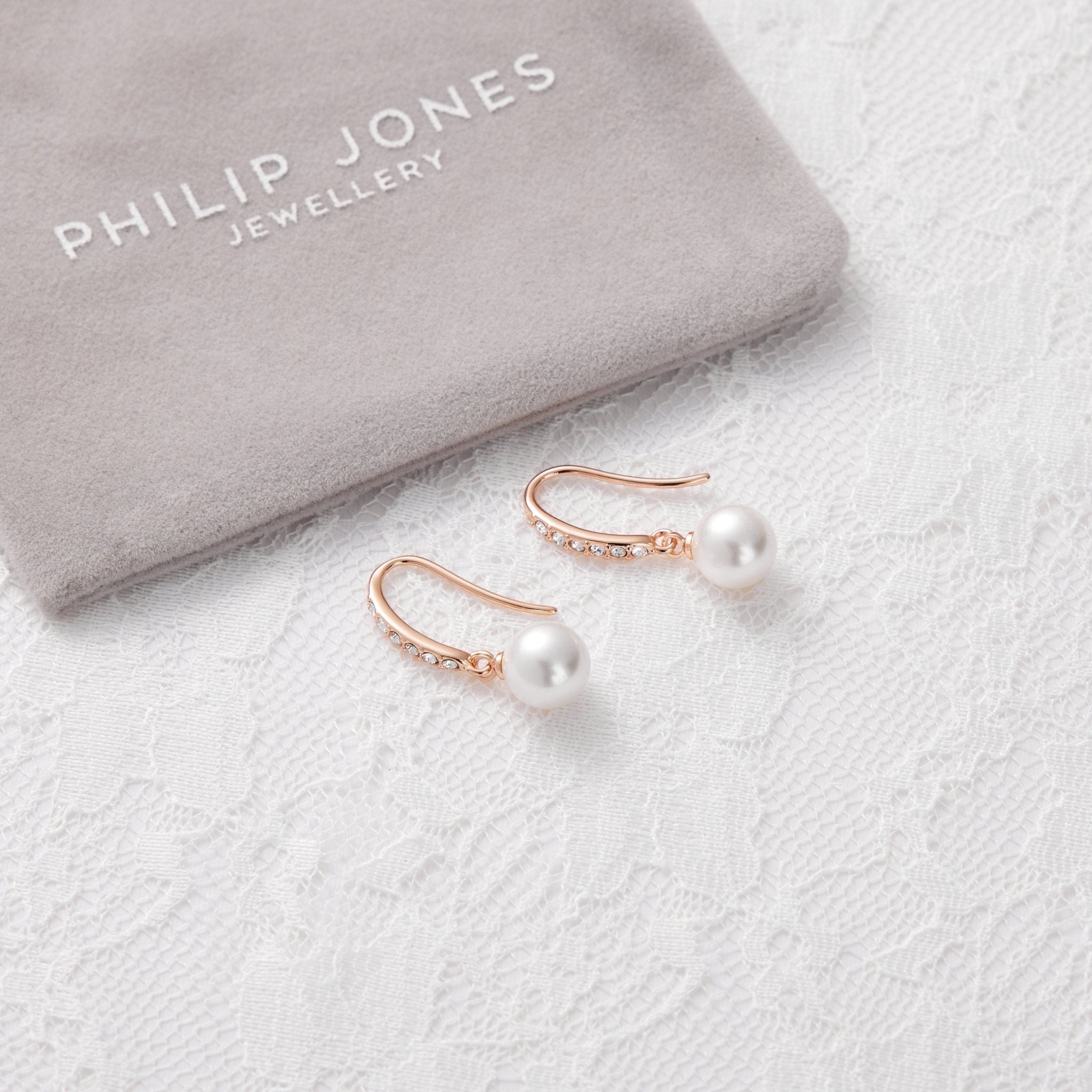 Rose Gold Plated I Couldn't Say I Do Without You Pearl Drop Earrings Created with Zircondia® Crystals
