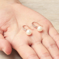 Rose Gold Plated Pearl Drop Earrings Created with Zircondia® Crystals