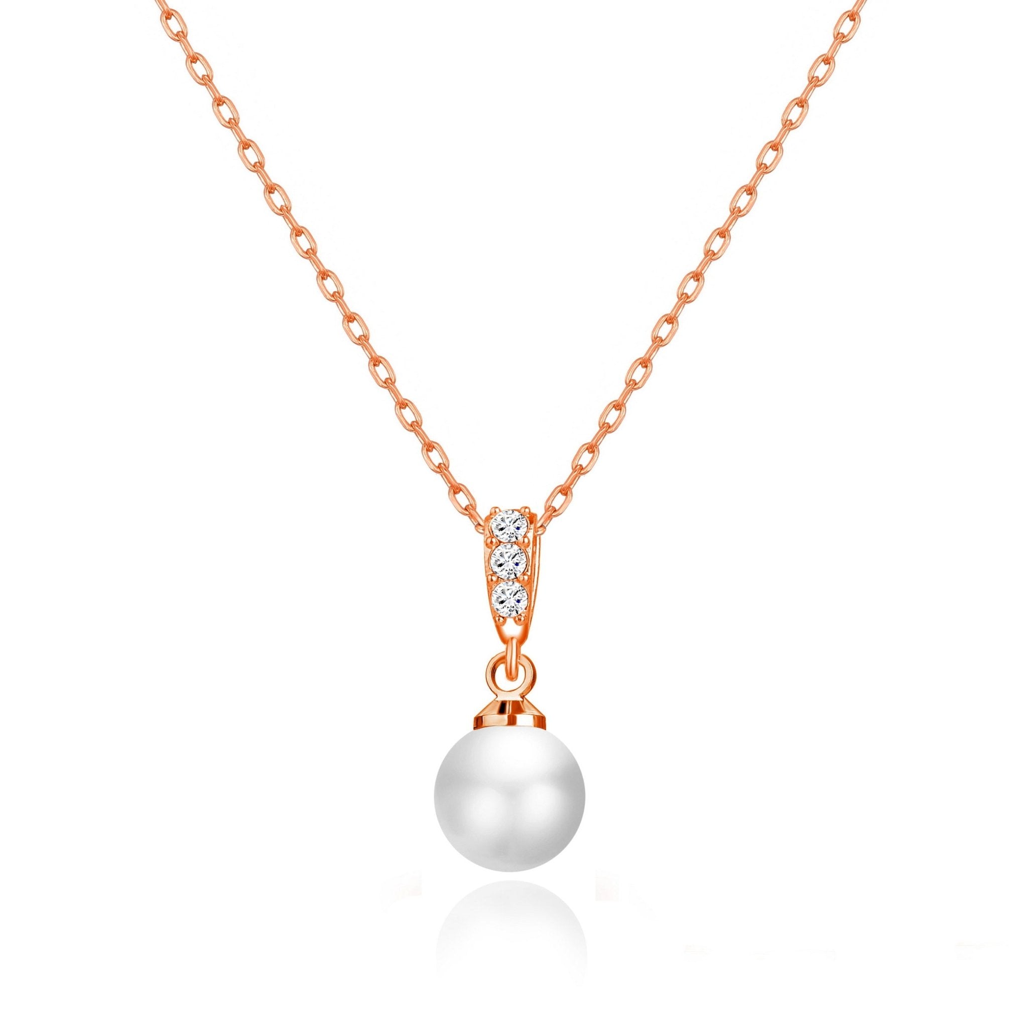 Rose Gold Plated Pearl Drop Necklace Created with Zircondia® Crystals