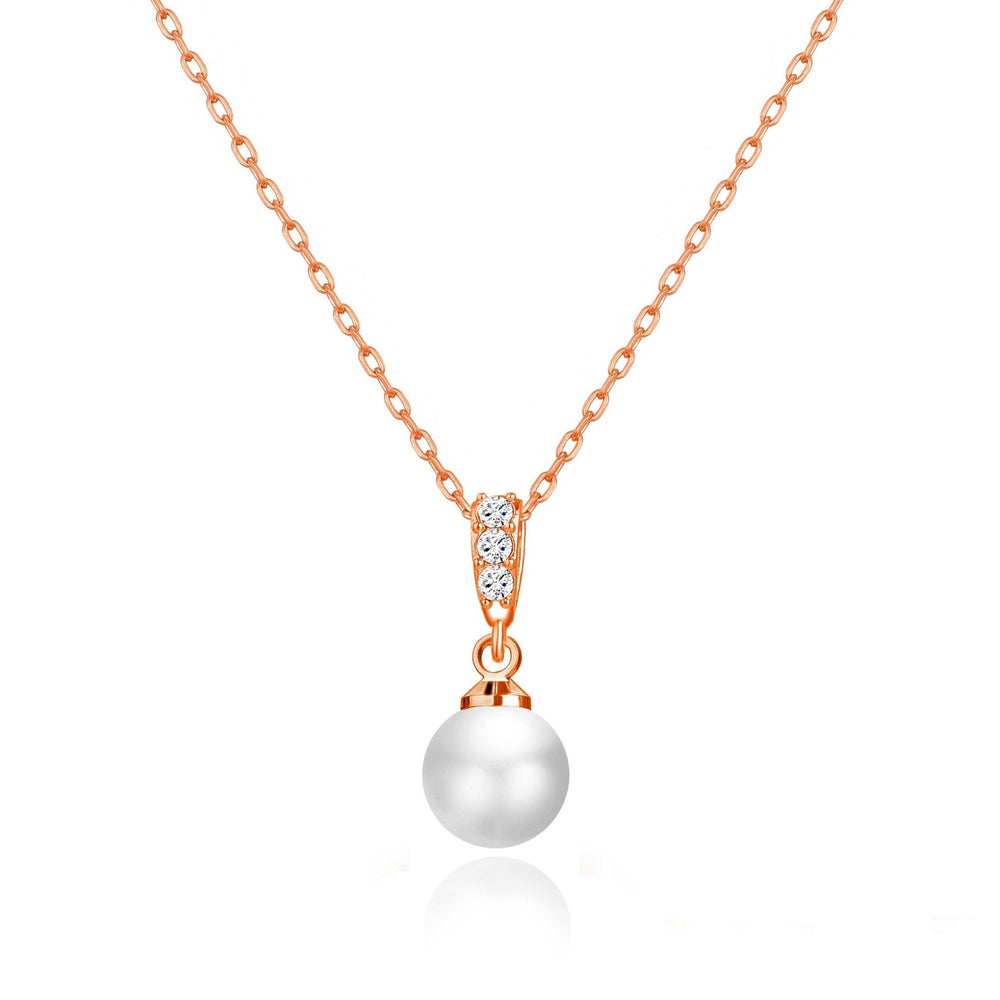 Rose Gold Plated Pearl Drop Necklace Created with Zircondia® Crystals