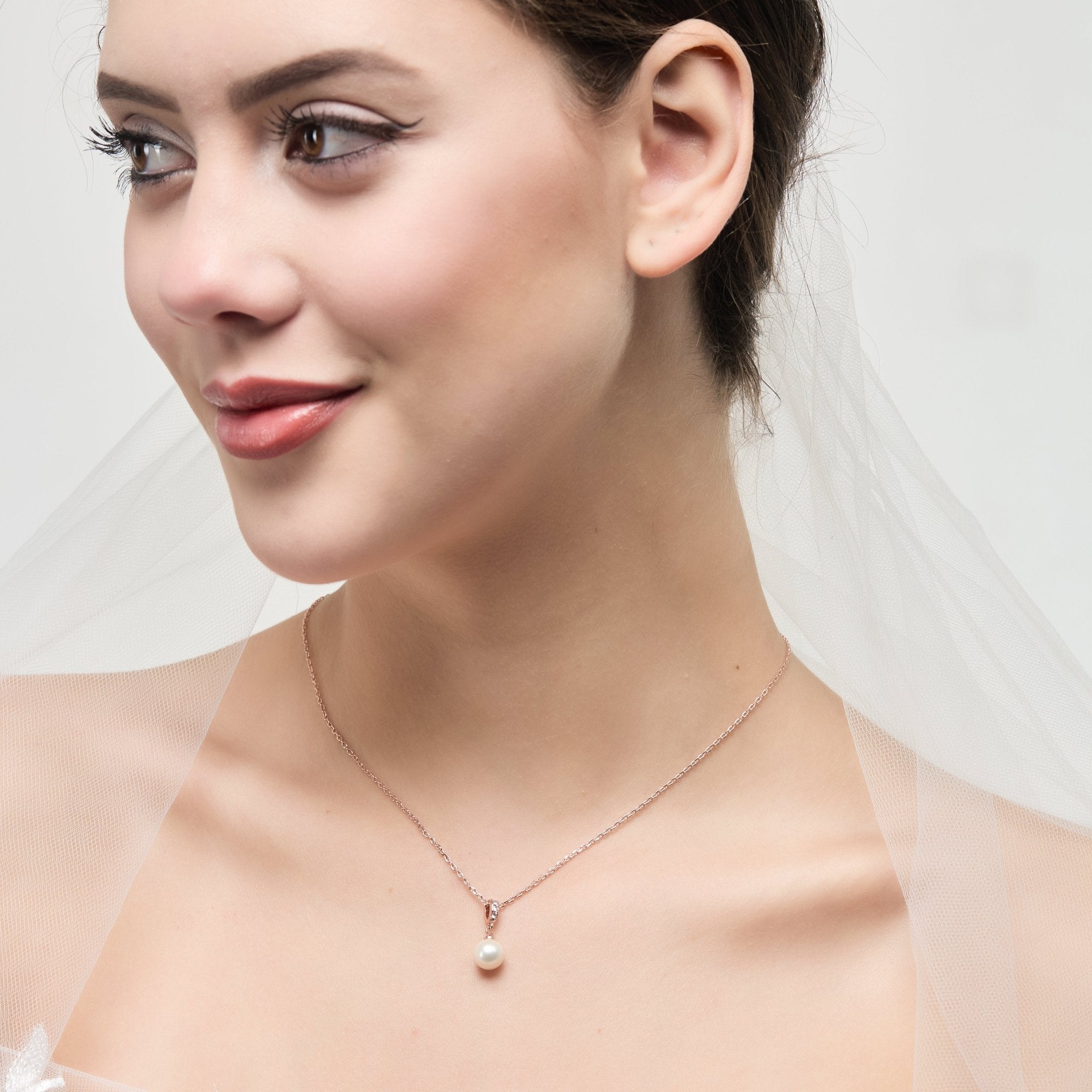 Rose Gold Plated I Couldn't Say I Do Without You Pearl Drop Wedding Necklace Created with Zircondia® Crystals