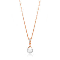 Rose Gold Plated Pearl Drop Necklace Created with Zircondia® Crystals
