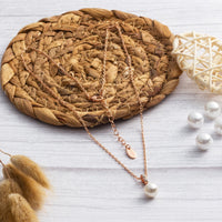 Rose Gold Plated Pearl Drop Necklace Created with Zircondia® Crystals