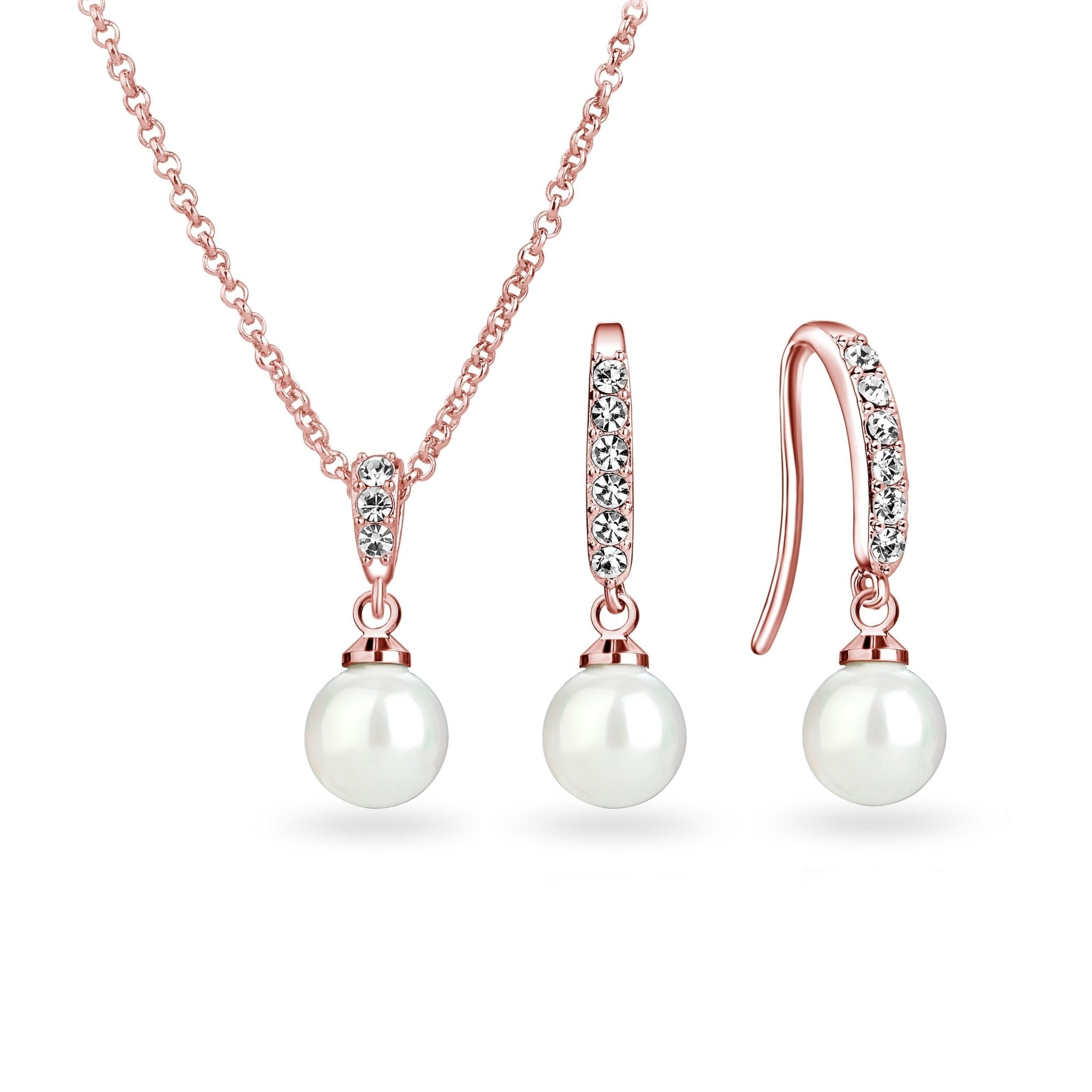 Rose Gold Plated I Couldn't Say I Do Without You Pearl Drop Set Created with Zircondia® Crystals