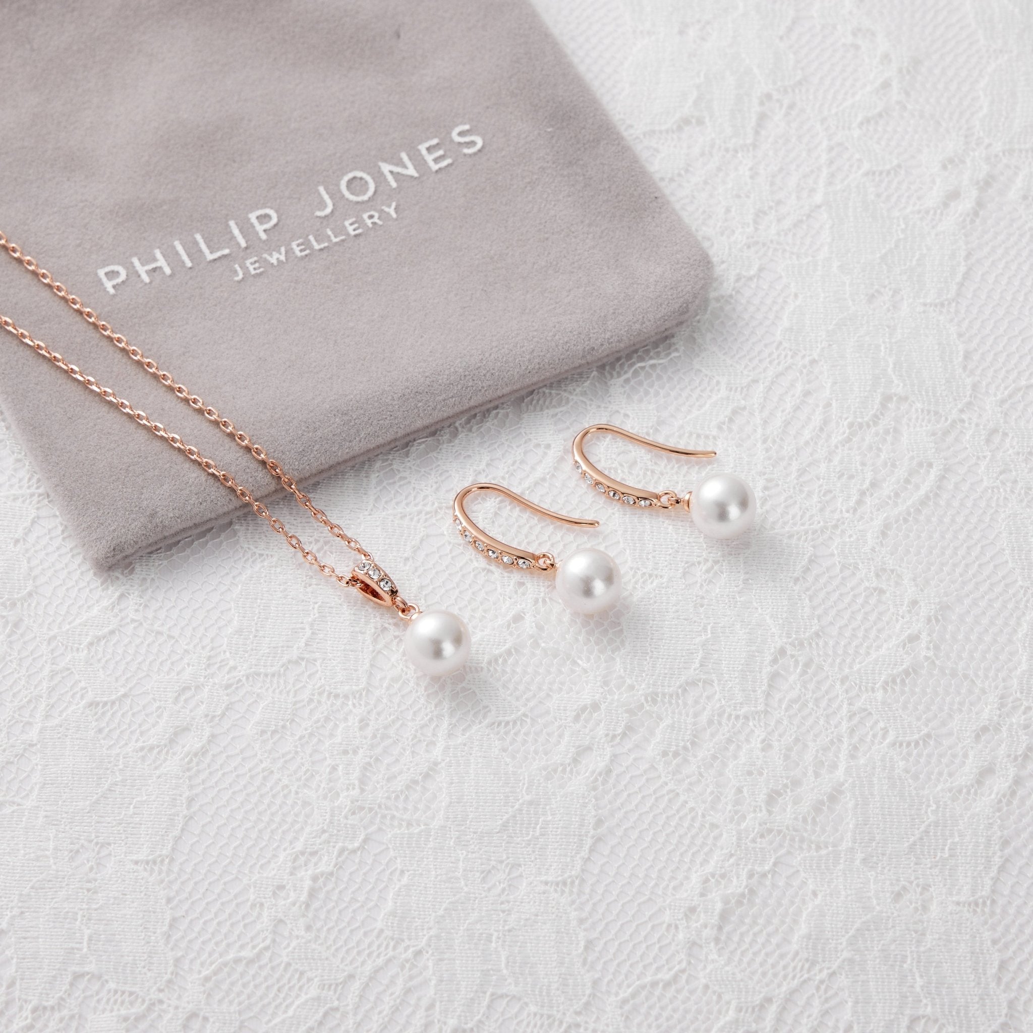 Rose Gold Plated I Couldn't Say I Do Without You Pearl Drop Set Created with Zircondia® Crystals