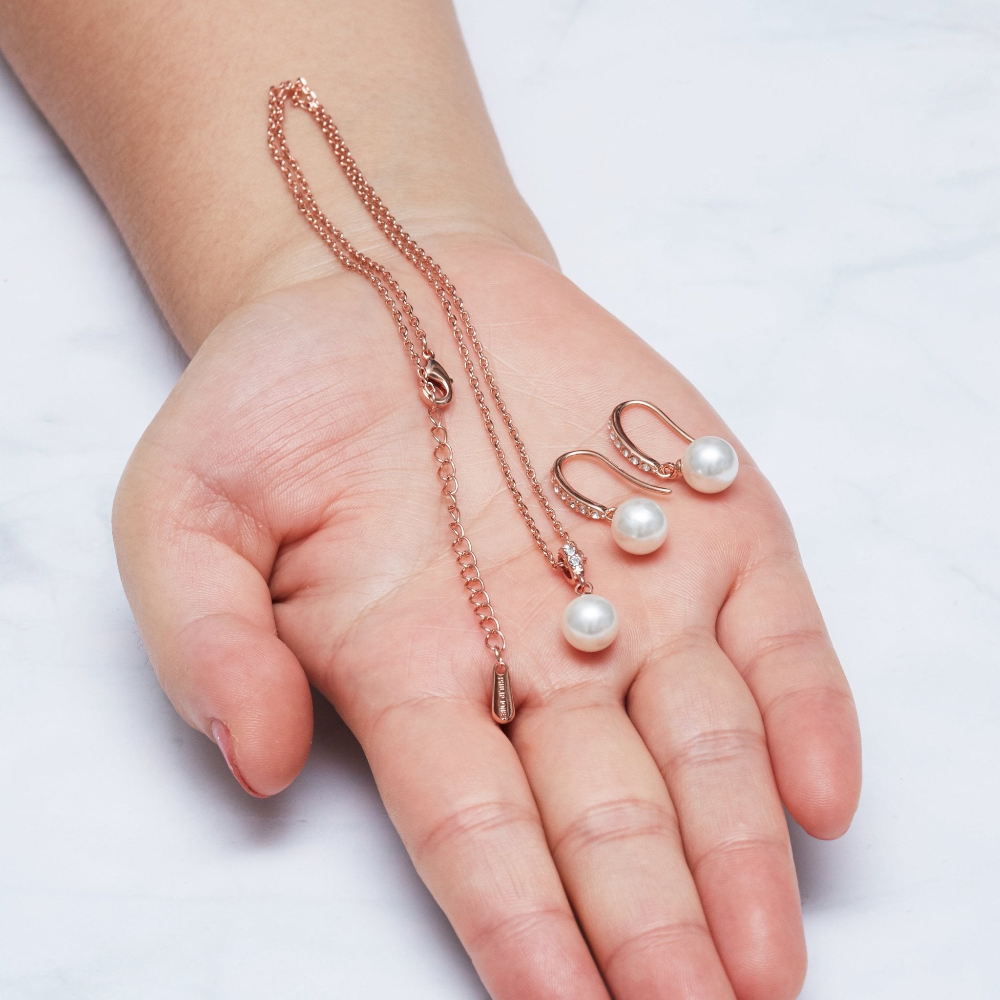 Rose Gold Plated I Couldn't Say I Do Without You Pearl Drop Set Created with Zircondia® Crystals
