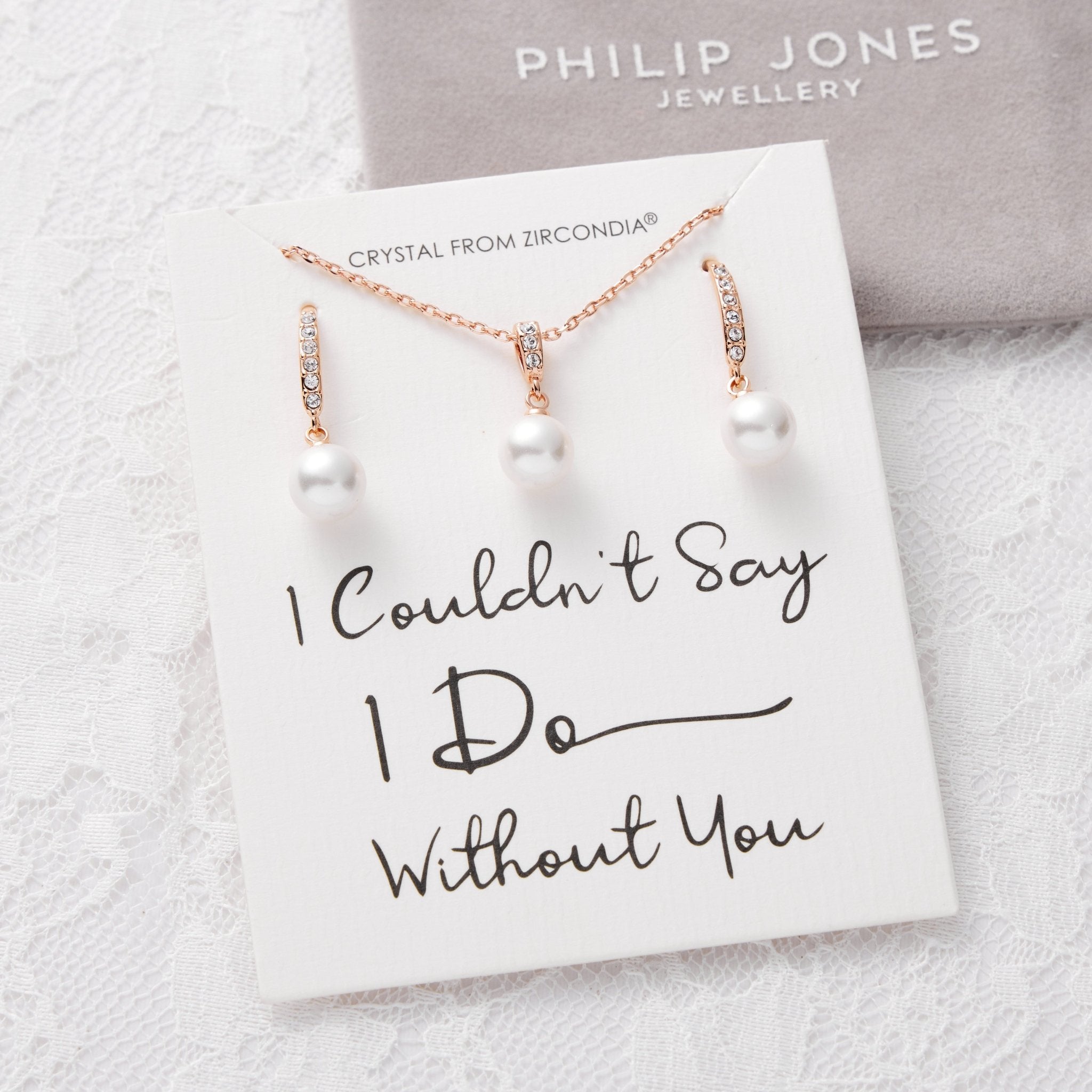 Rose Gold Plated I Couldn't Say I Do Without You Pearl Drop Set Created with Zircondia® Crystals