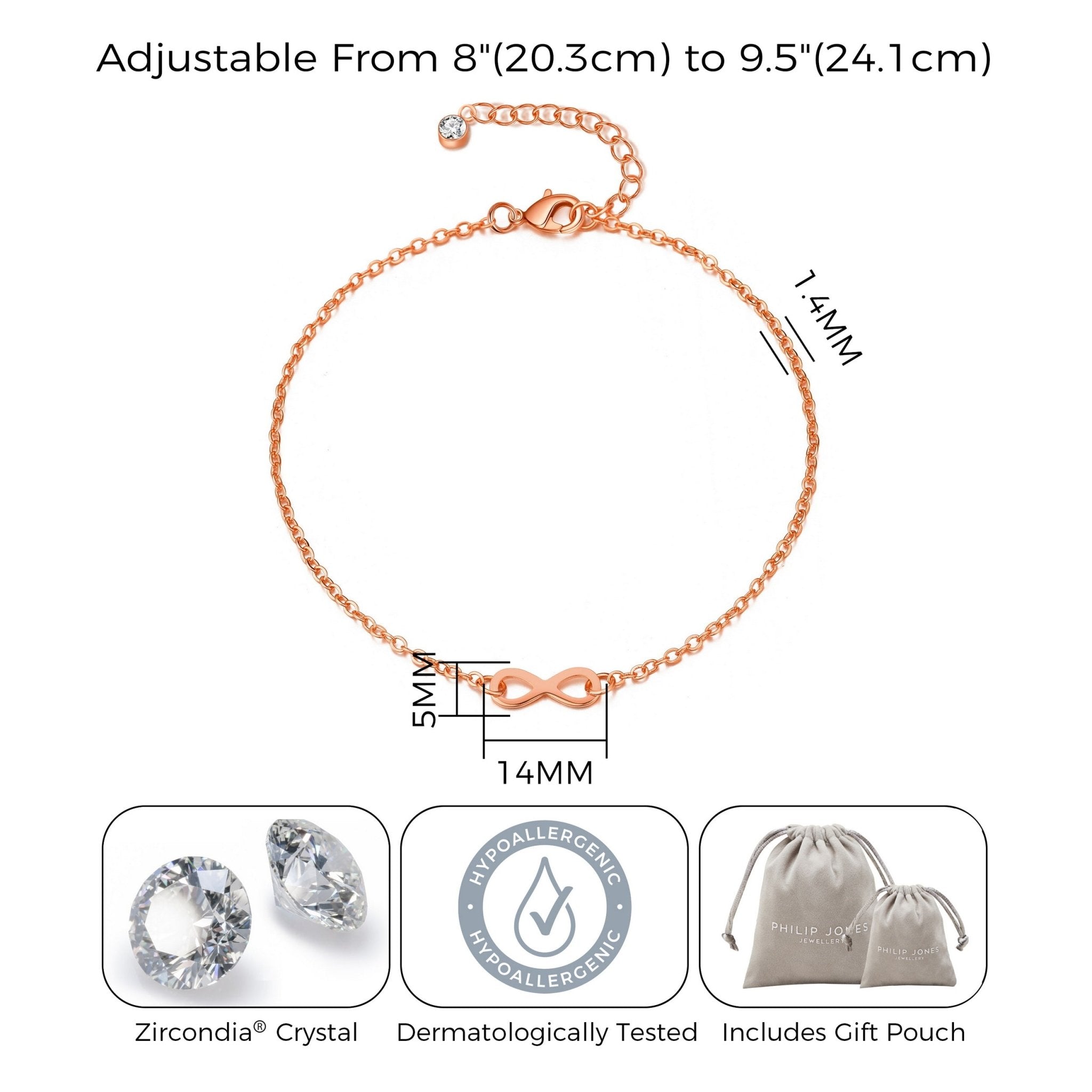 Rose Gold Plated Infinity Anklet Created with Zircondia® Crystals