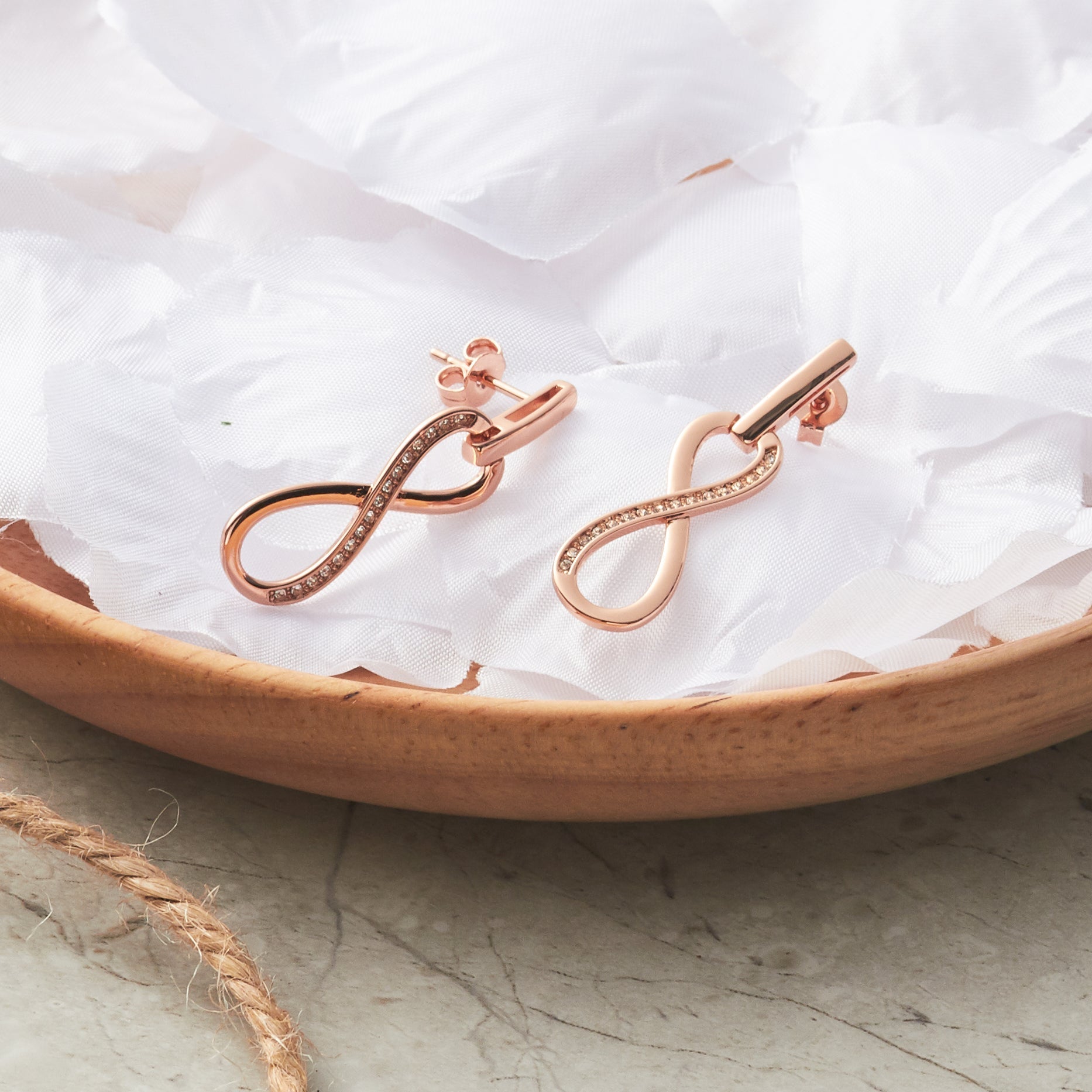 Rose Gold Plated Infinity Drop Earrings Created with Zircondia® Crystals