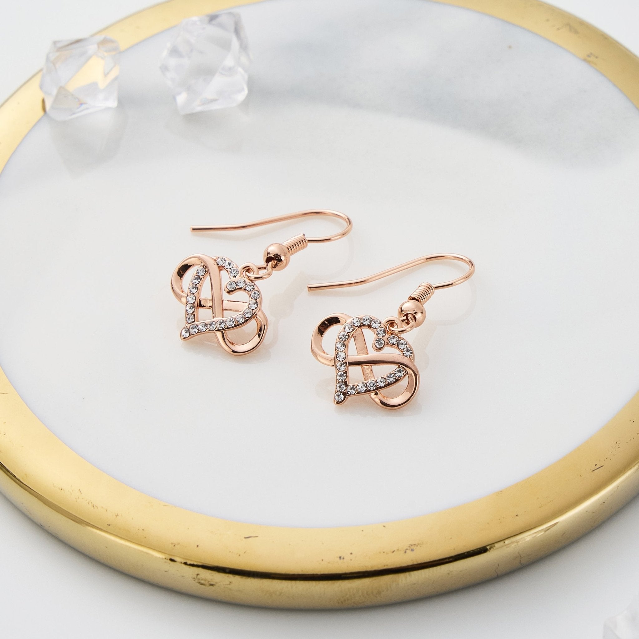 Rose Gold Plated Infinity Heart Drop Earrings Created with Zircondia® Crystals