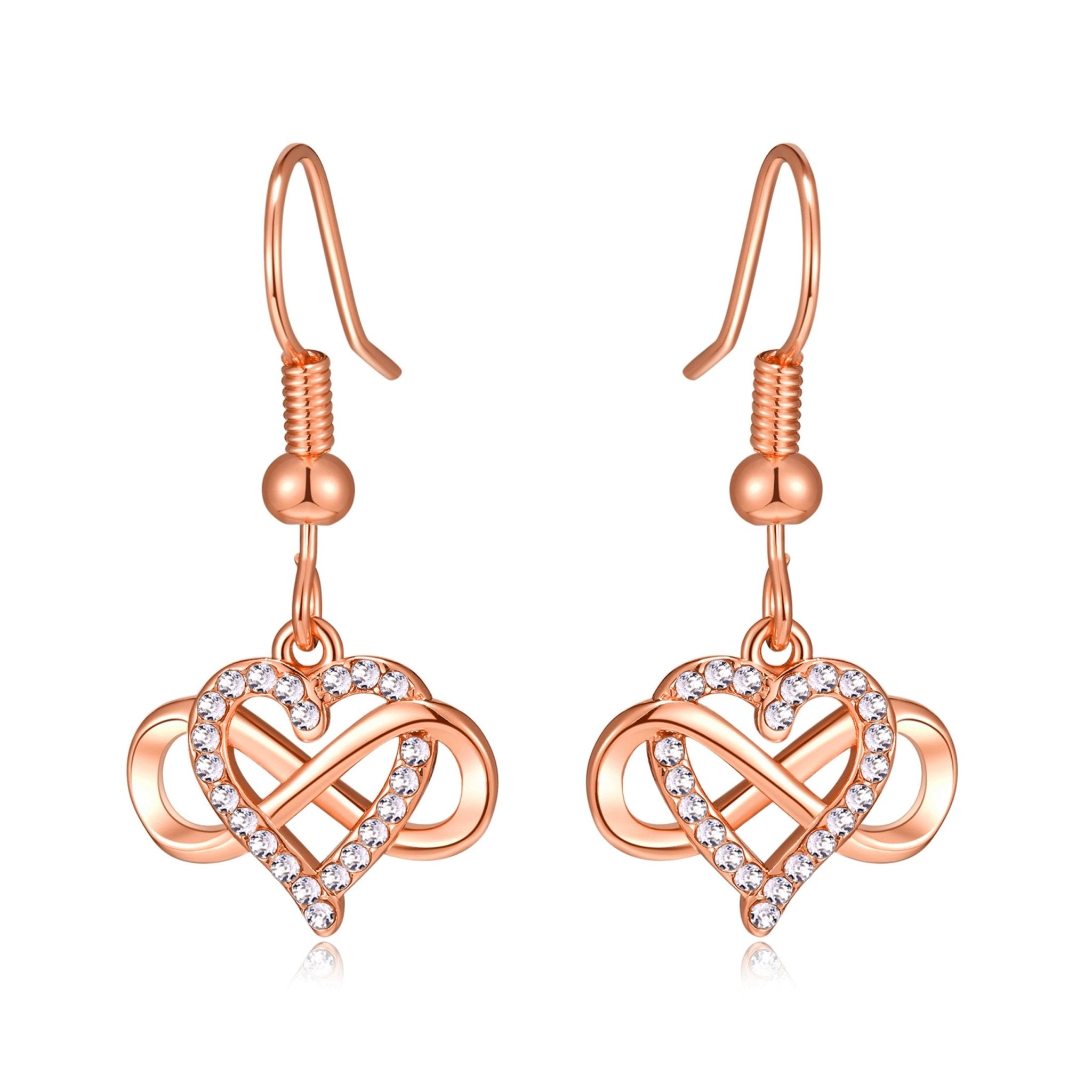 Rose Gold Plated Infinity Heart Drop Earrings Created with Zircondia® Crystals
