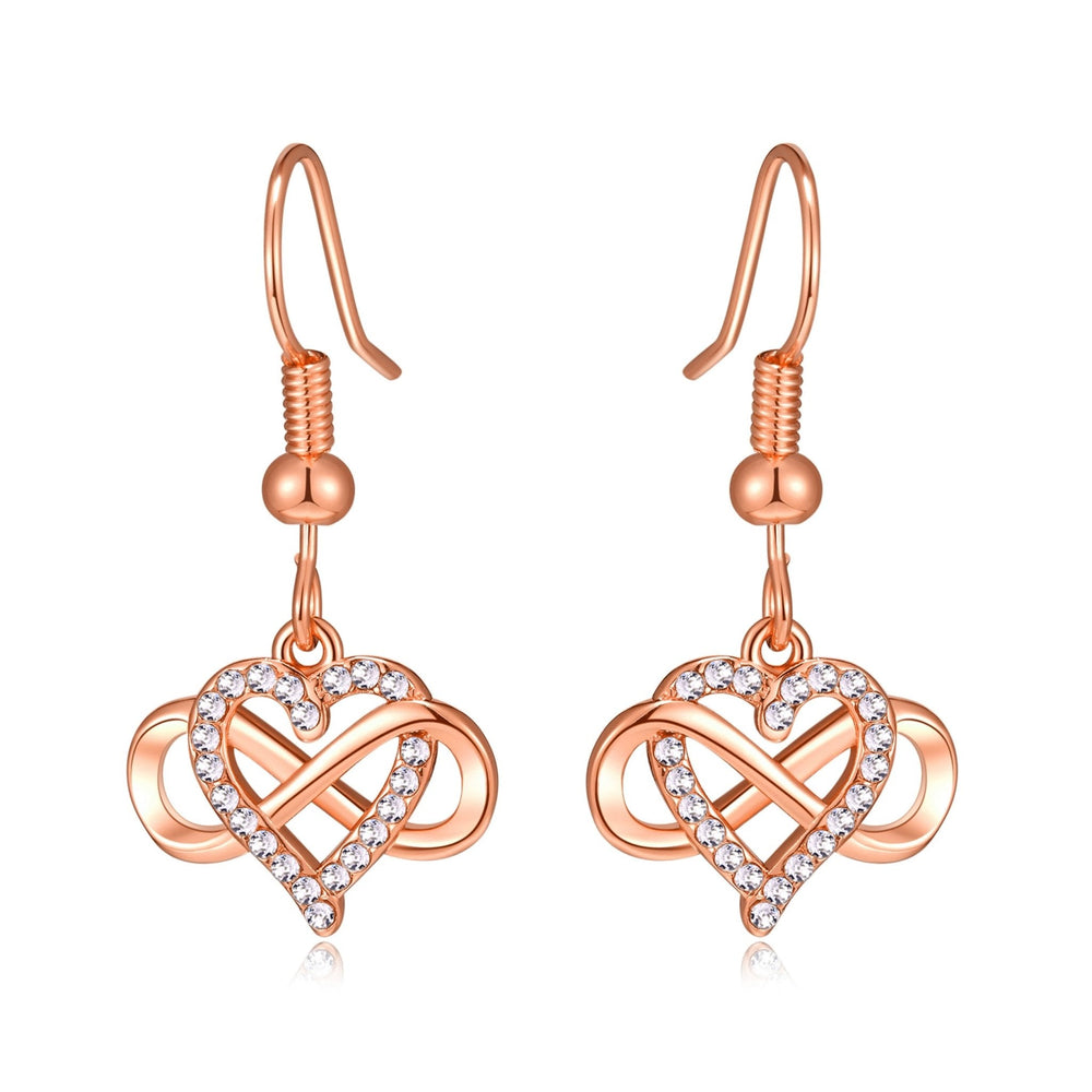 Rose Gold Plated Infinity Heart Drop Earrings Created with Zircondia® Crystals
